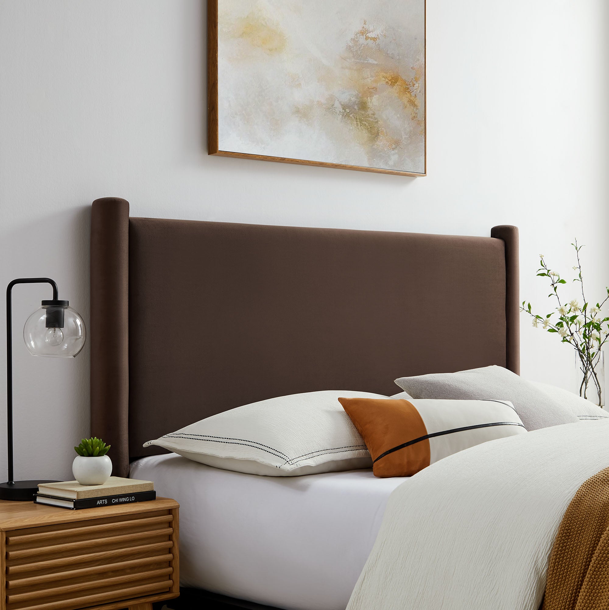 Rael Performance Velvet Full Headboard, Chocolate Brown