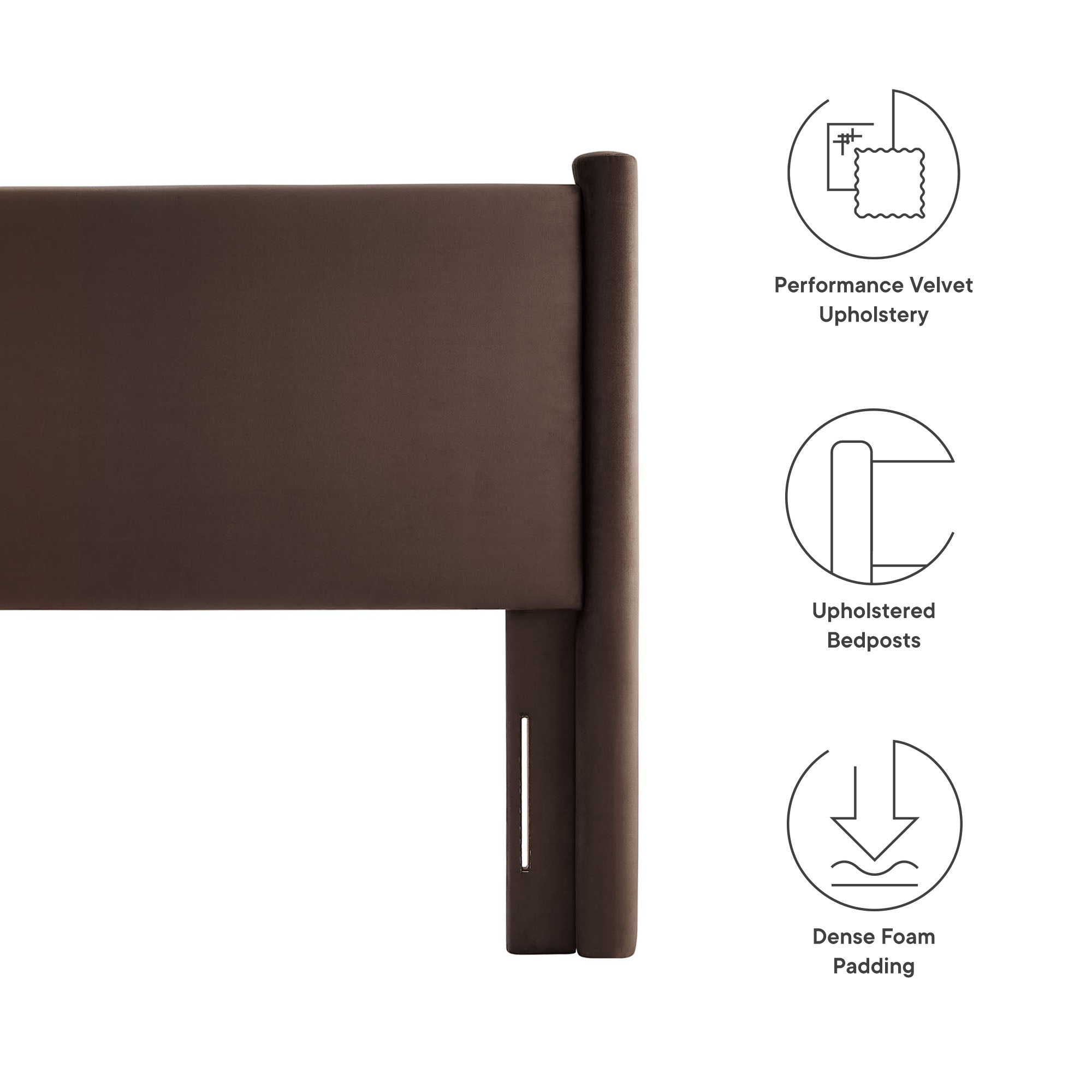Rael Performance Velvet Queen Headboard, Chocolate Brown