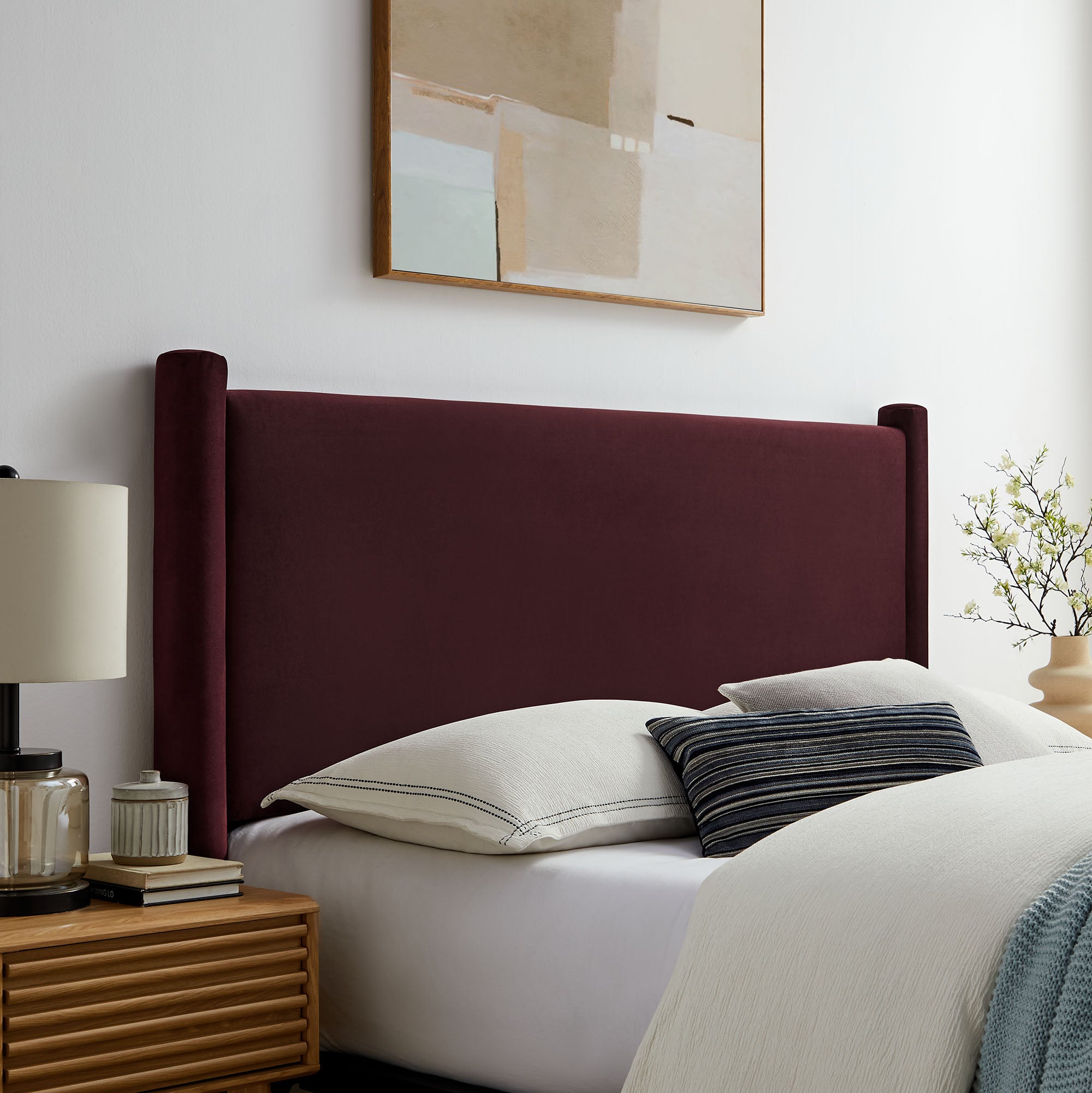 Rael Performance Velvet King Headboard, Mulberry