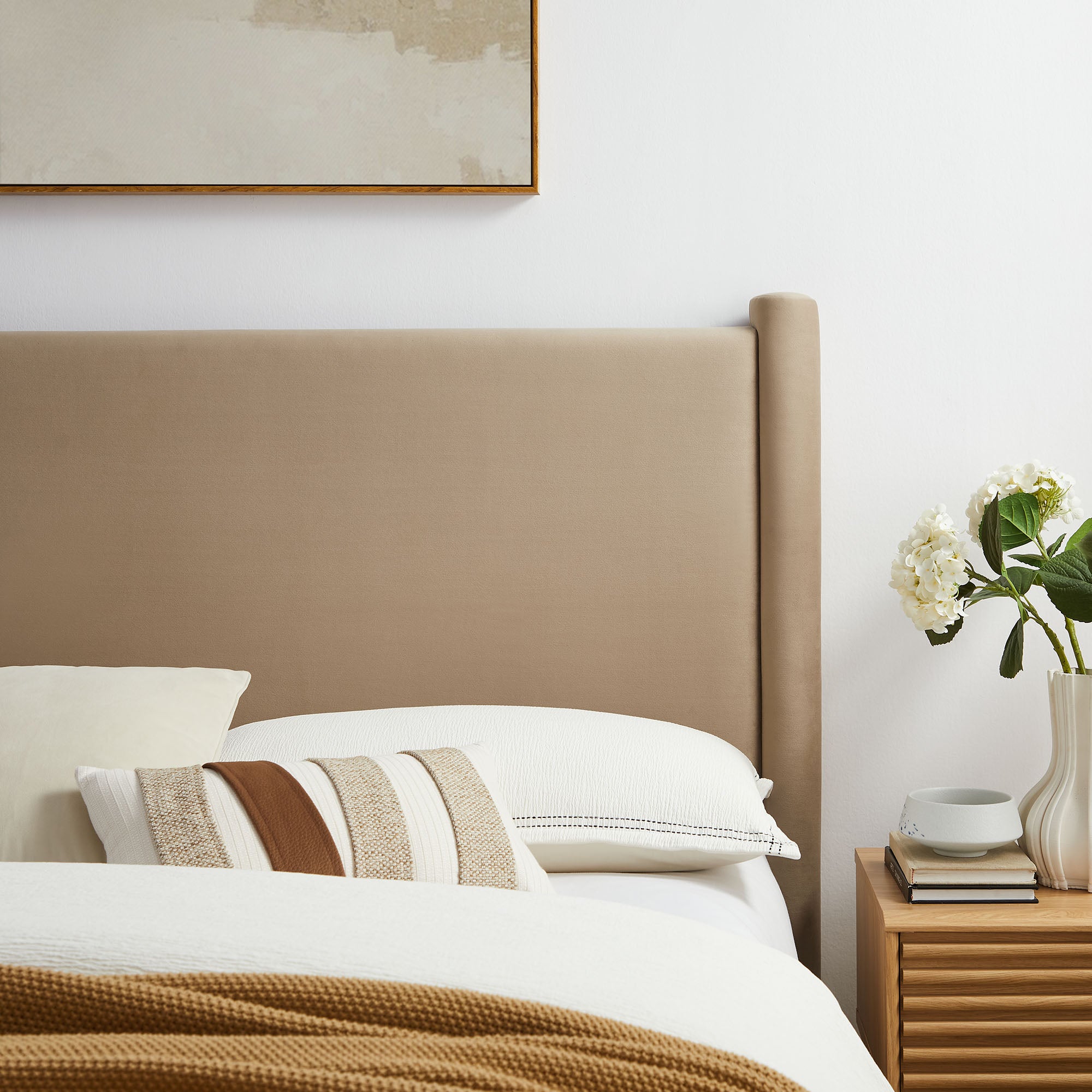 Rael Performance Velvet King Headboard, Taupe
