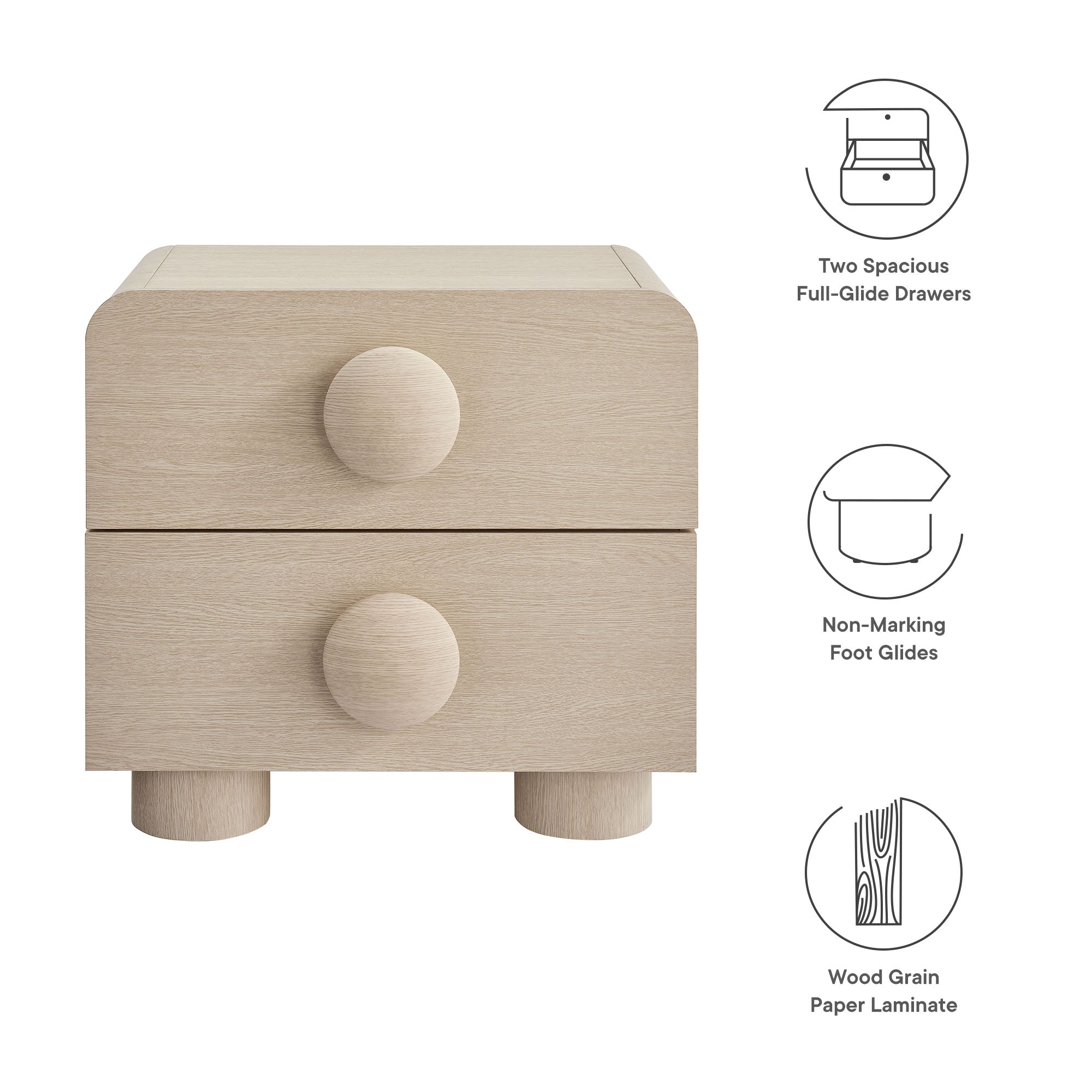 Sonnet 2-Drawer Nightstand, Ash
