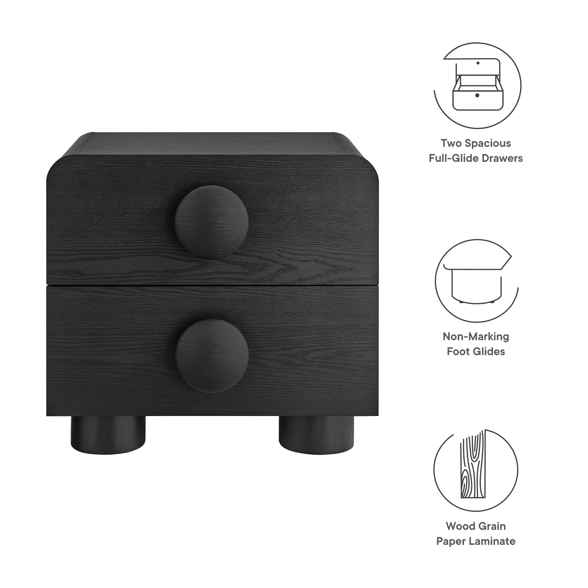 Sonnet 2-Drawer Nightstand, Black