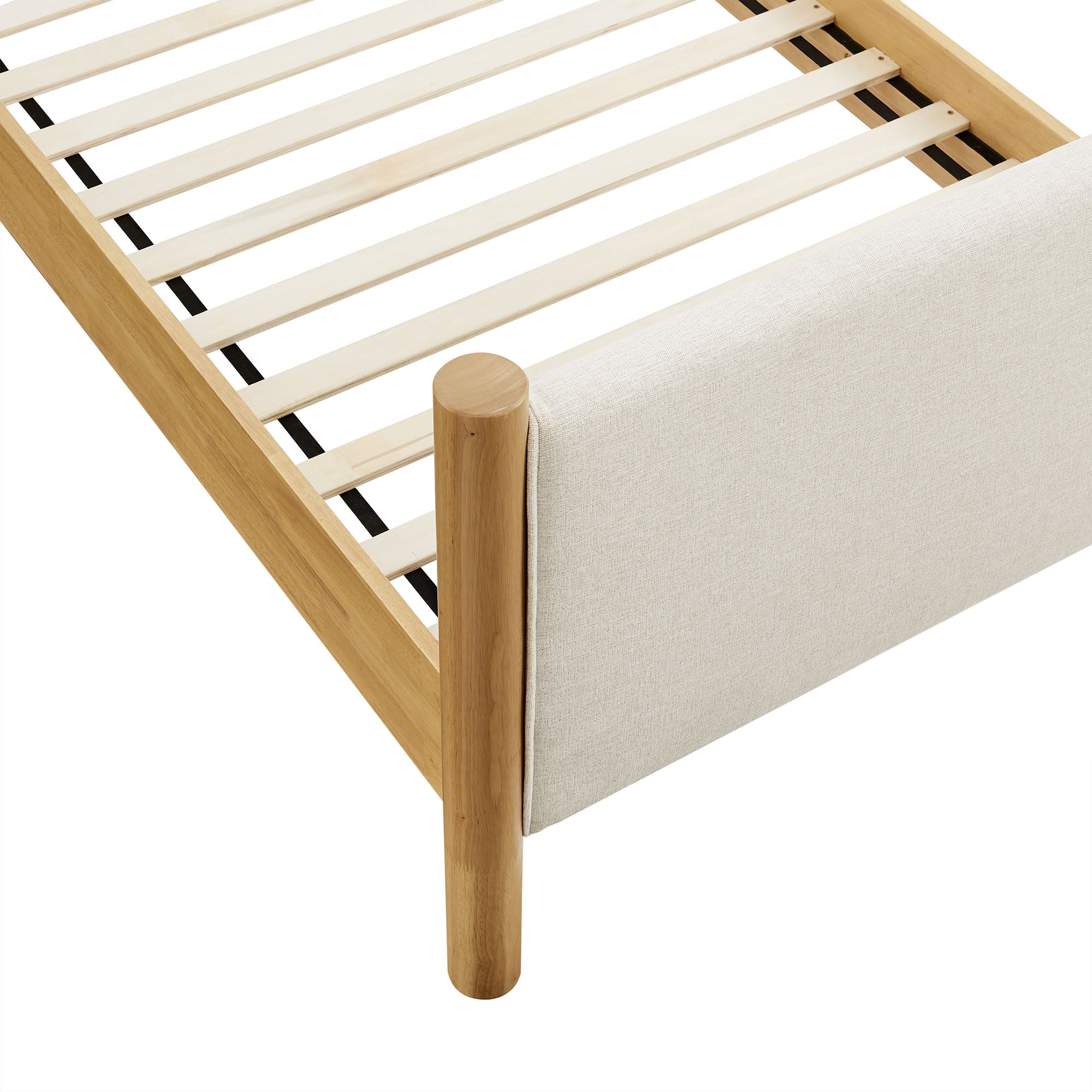 Maven Twin Size Fabric Upholstered Platform Bed, Ivory Oak