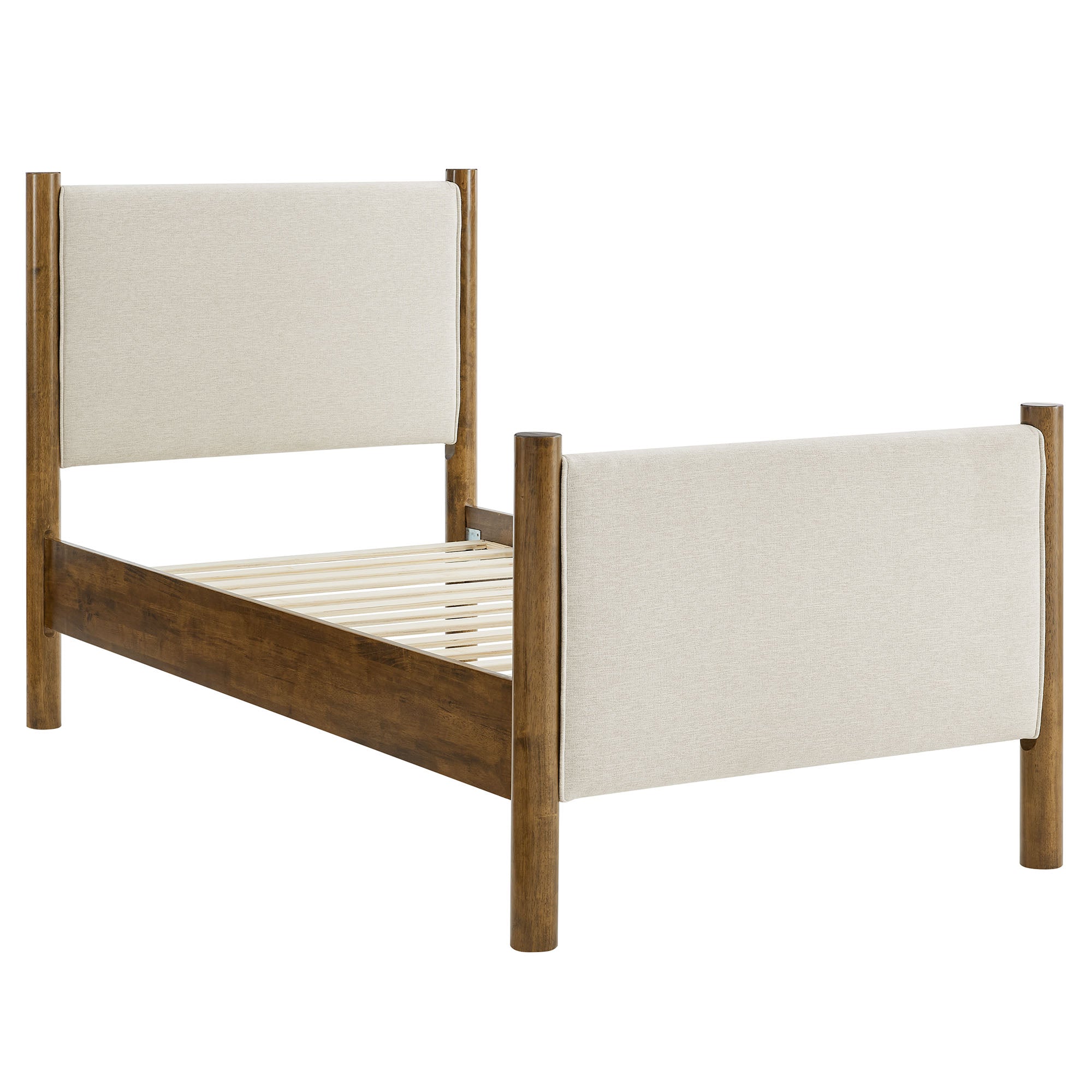 Maven Twin Size Fabric Upholstered Platform Bed, Ivory Walnut