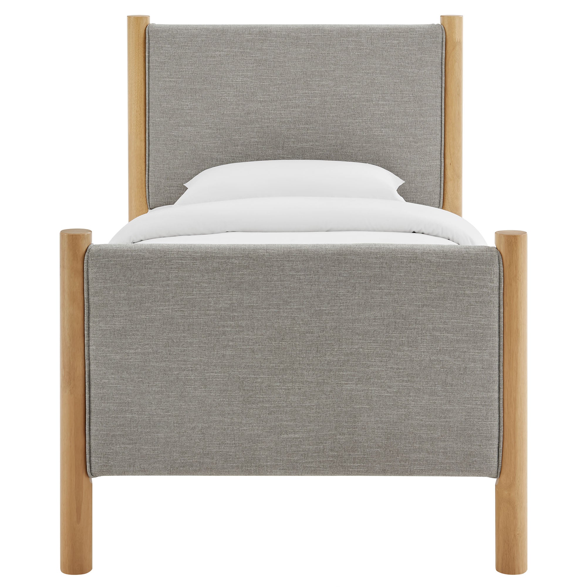 Maven Twin Size Fabric Upholstered Platform Bed, Wheat Oak