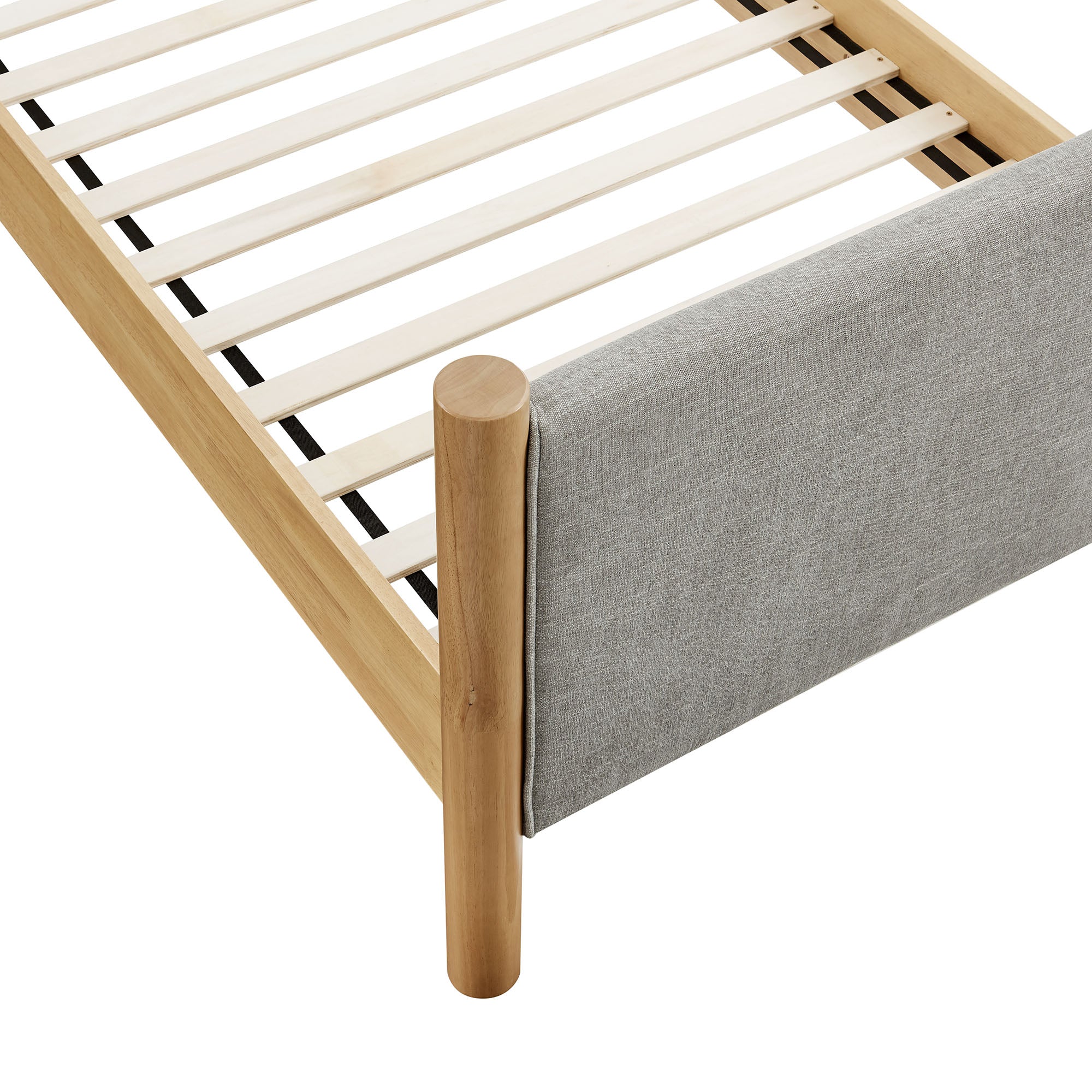 Maven Twin Size Fabric Upholstered Platform Bed, Wheat Oak
