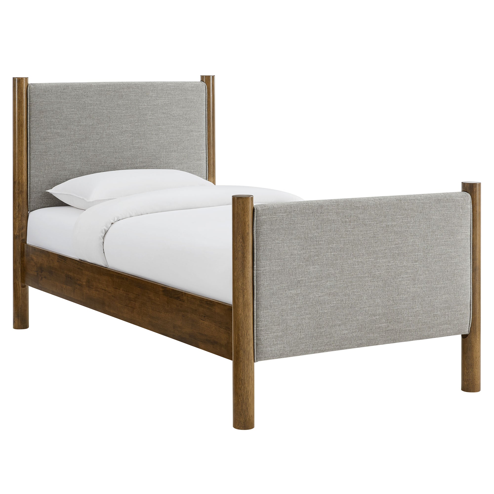 Maven Twin Size Fabric Upholstered Platform Bed, Wheat Walnut