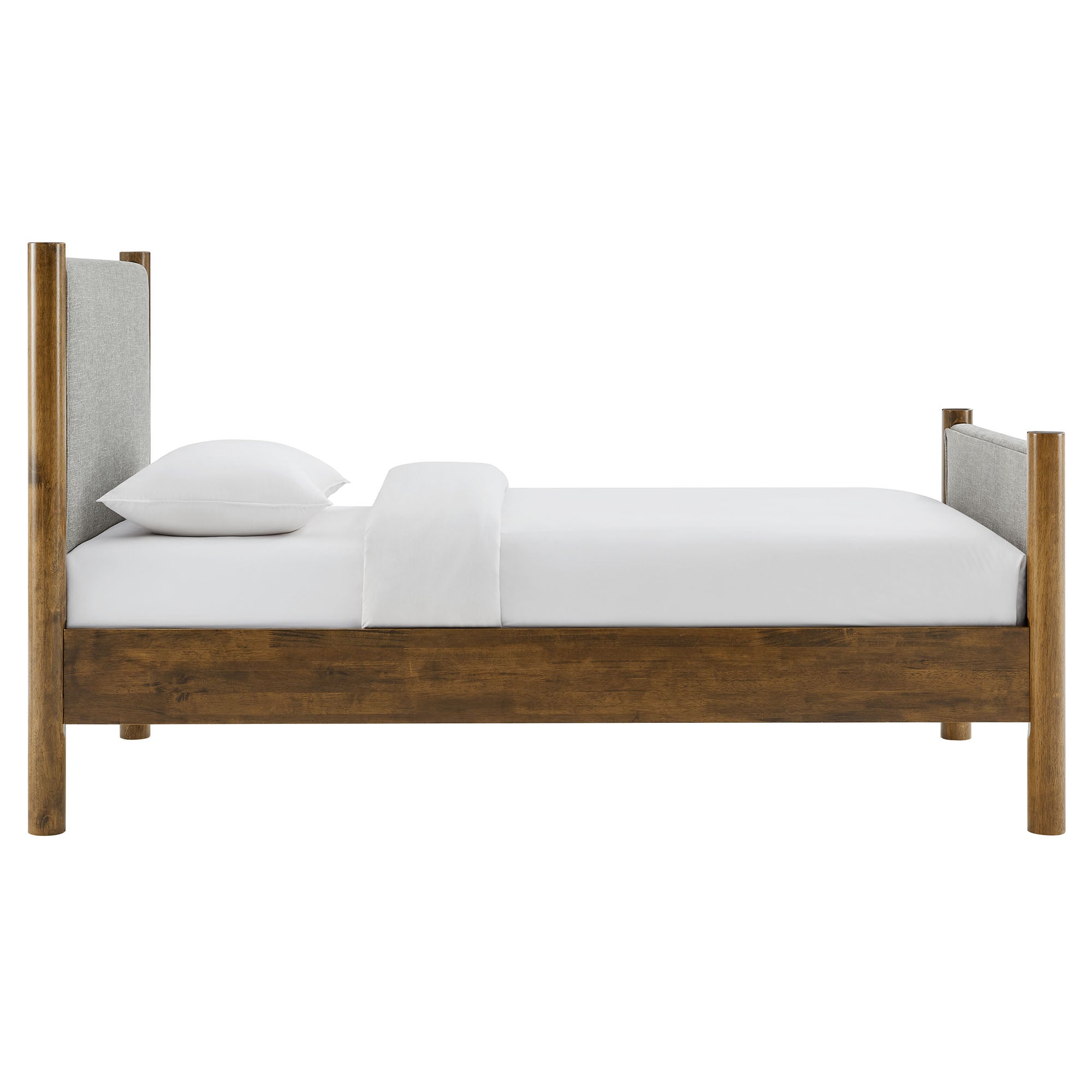 Maven Twin Size Fabric Upholstered Platform Bed, Wheat Walnut