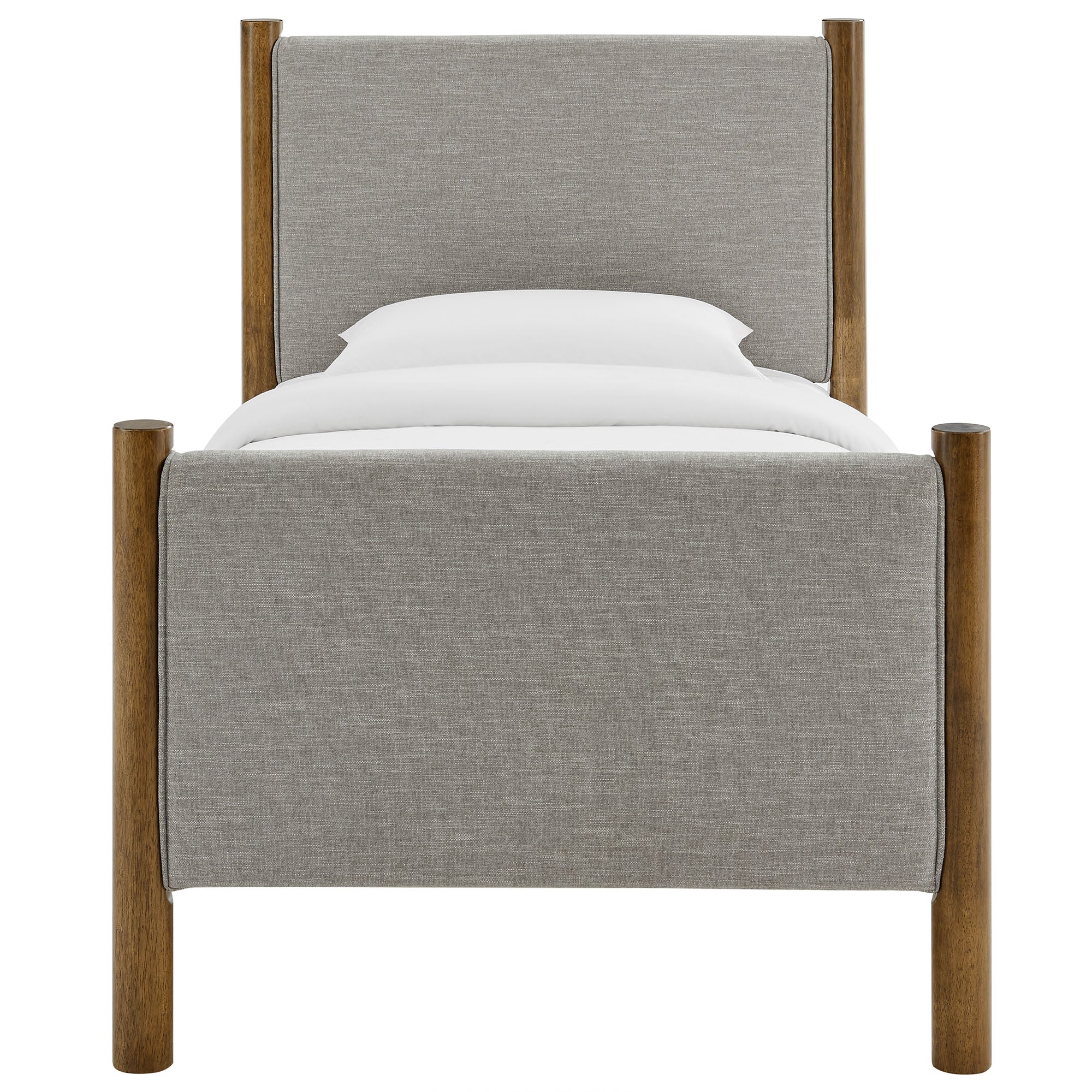 Maven Twin Size Fabric Upholstered Platform Bed, Wheat Walnut