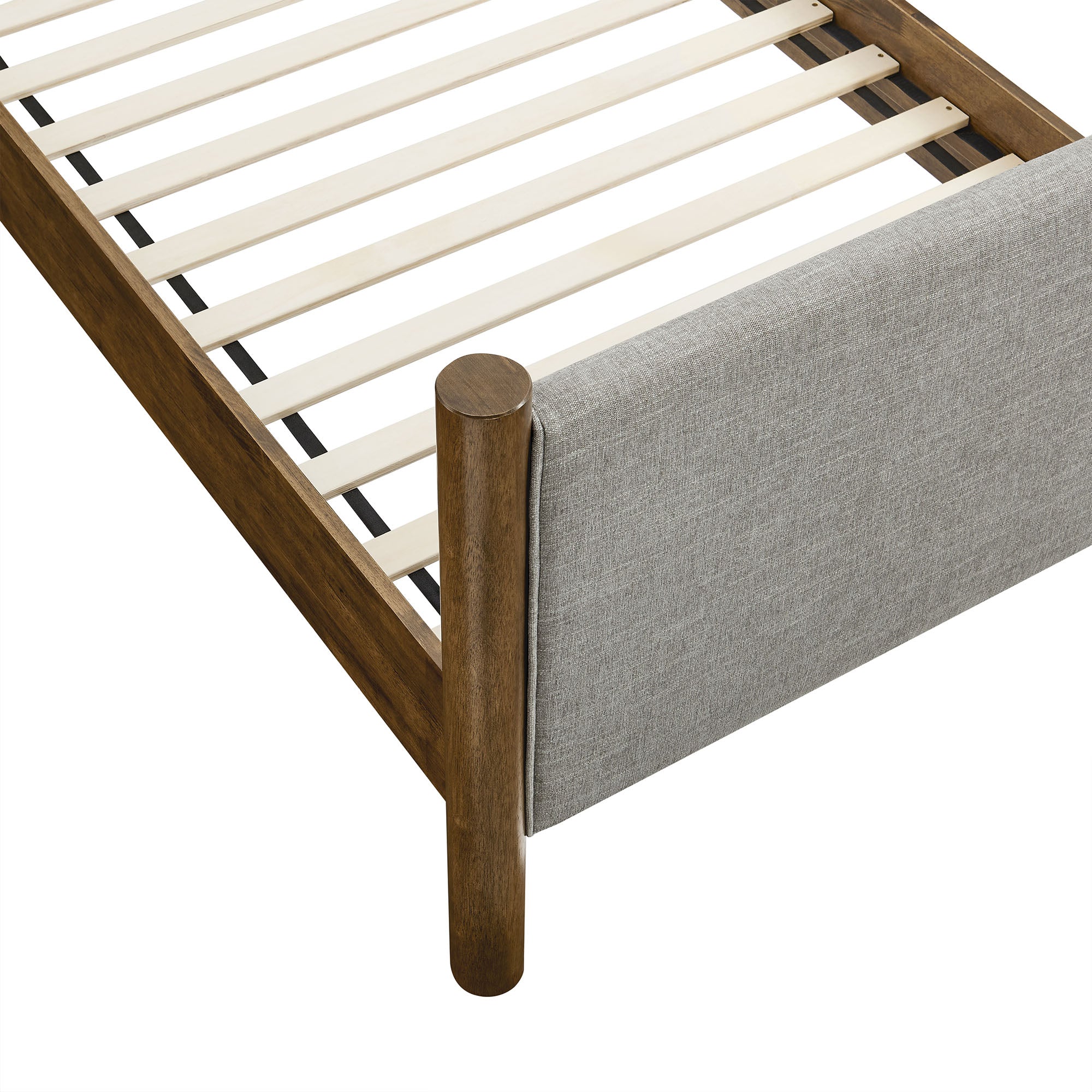 Maven Twin Size Fabric Upholstered Platform Bed, Wheat Walnut