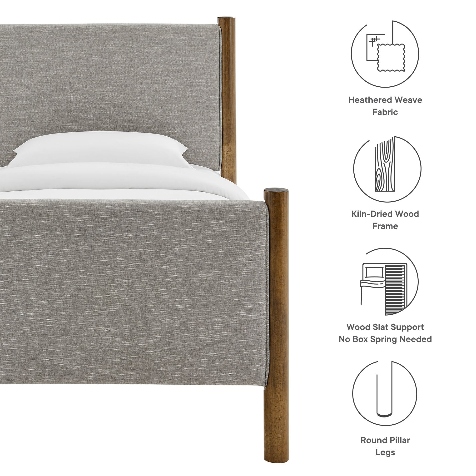 Maven Twin Size Fabric Upholstered Platform Bed, Wheat Walnut