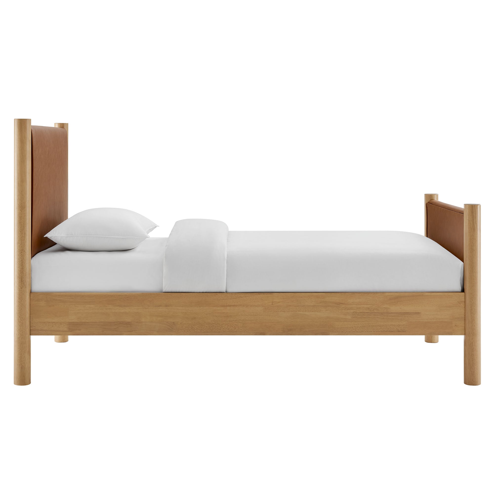 Maven Twin Size Vegan Leather Upholstered Platform Bed, Tan Oak