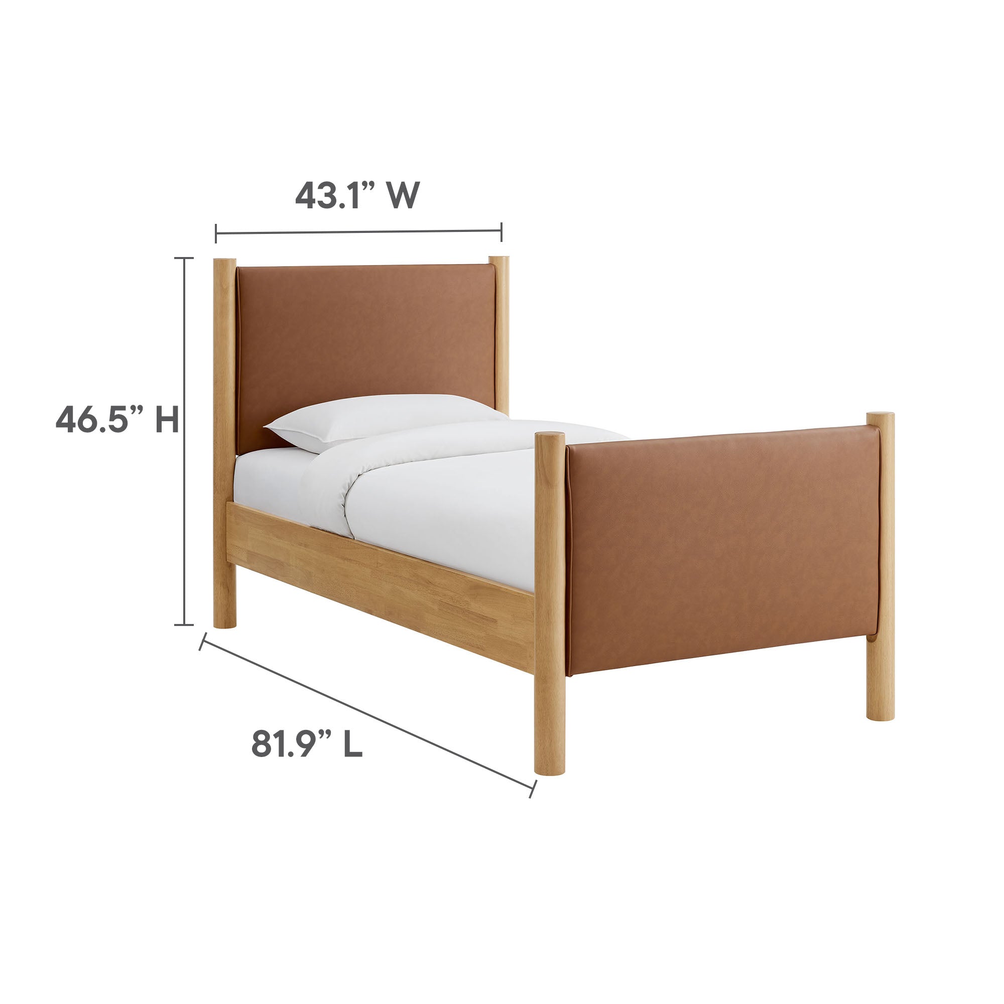 Maven Twin Size Vegan Leather Upholstered Platform Bed, Tan Oak
