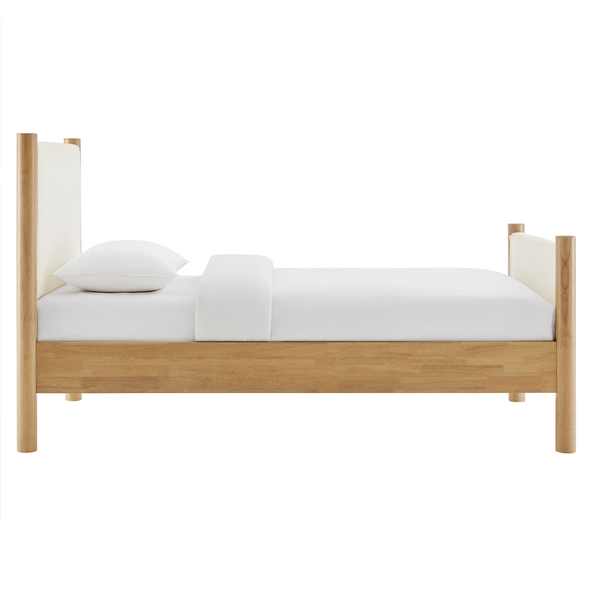 Maven Twin Size Boucle Upholstered Platform Bed, Feather Oak