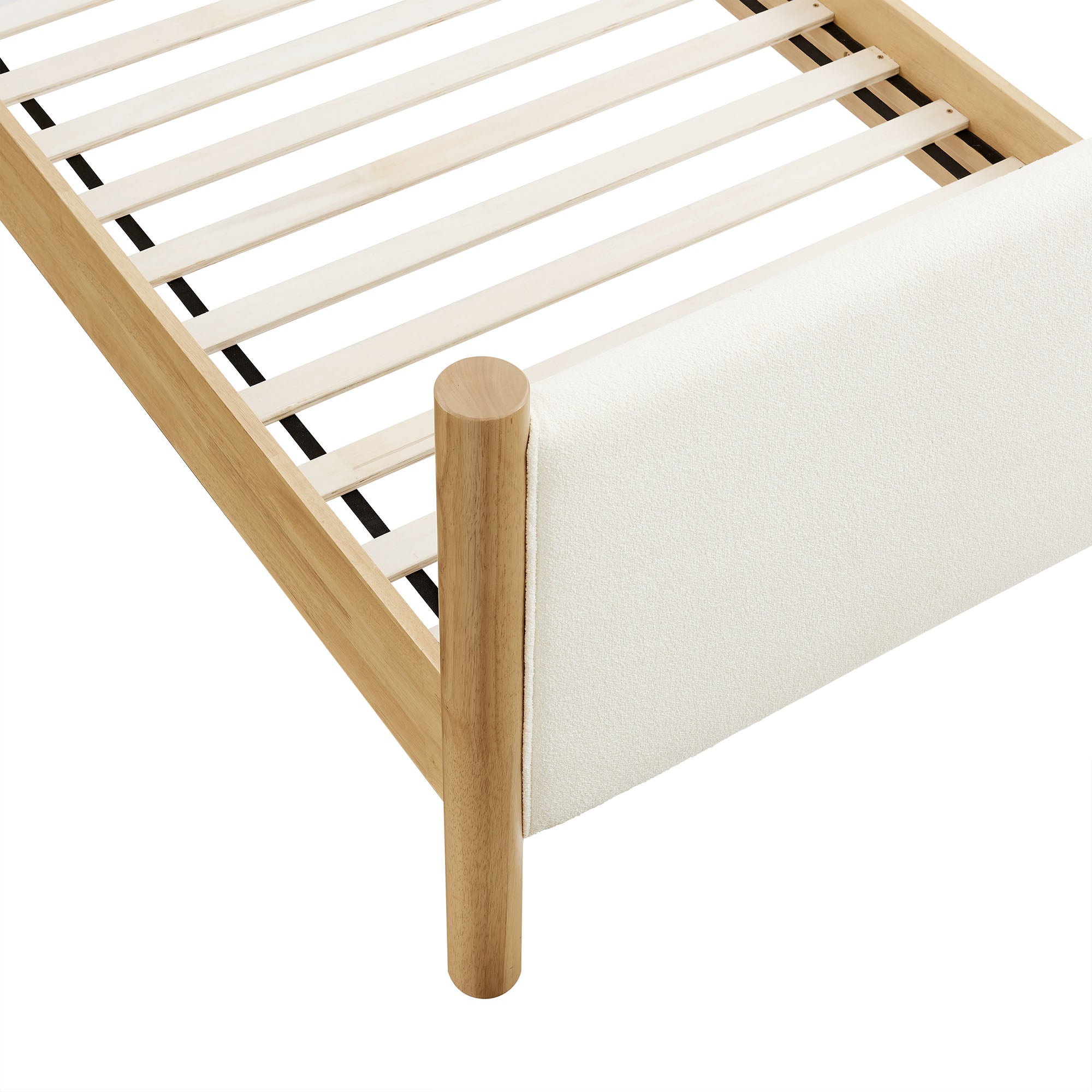 Maven Twin Size Boucle Upholstered Platform Bed, Feather Oak