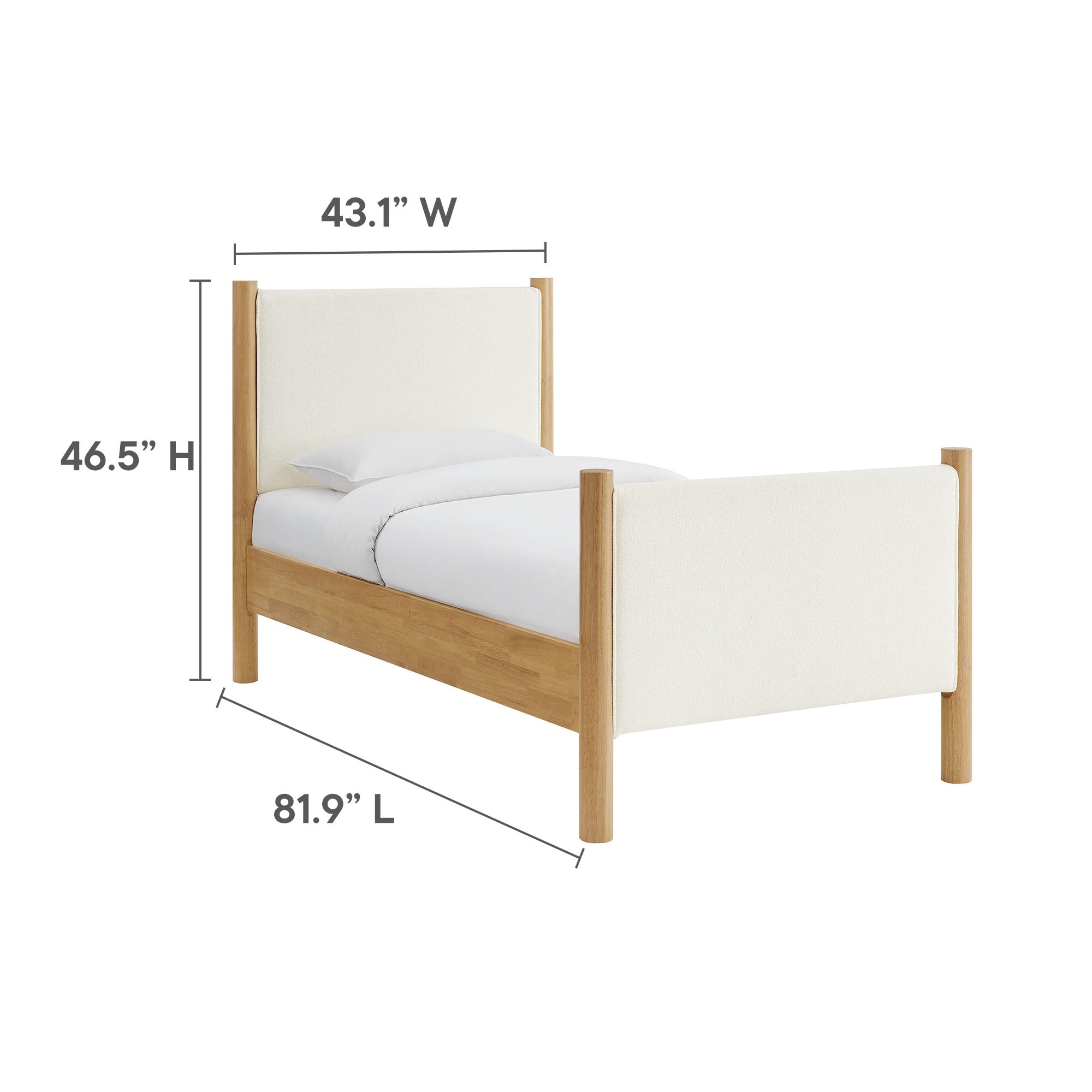 Maven Twin Size Boucle Upholstered Platform Bed, Feather Oak