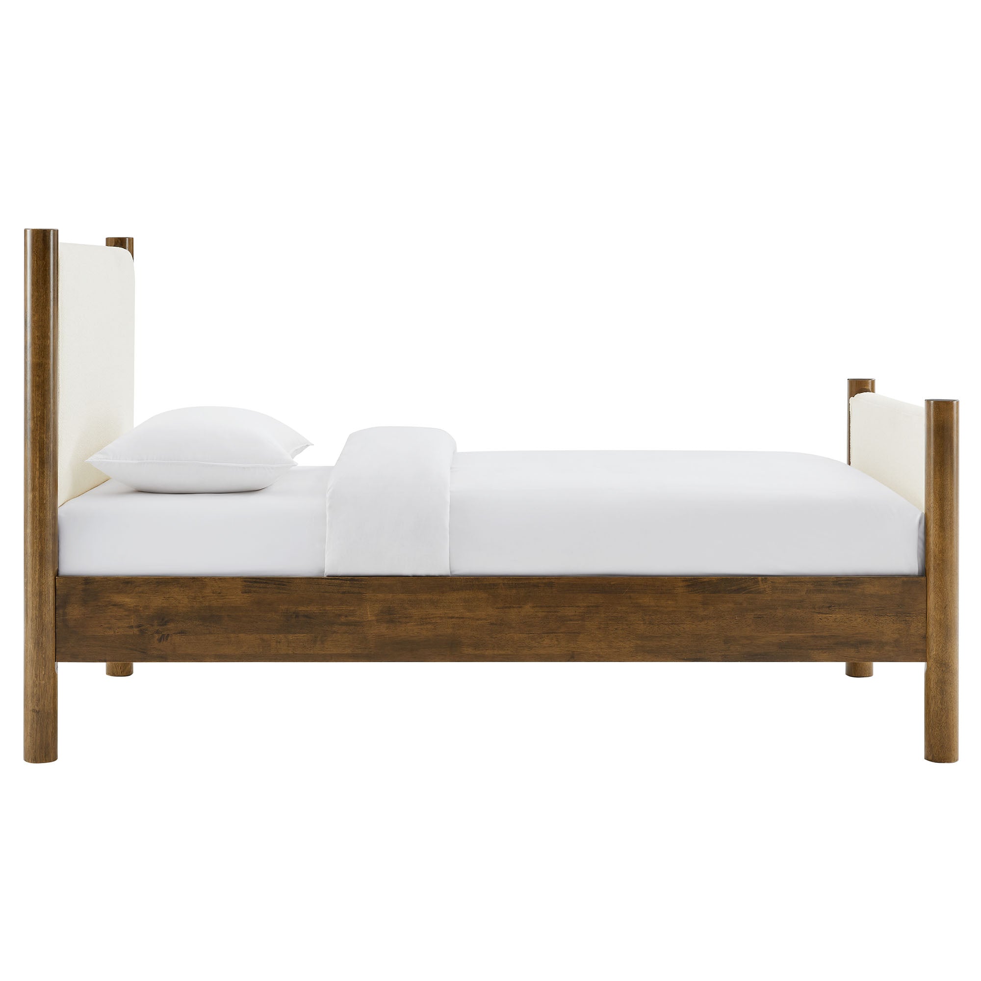 Maven Twin Size Boucle Upholstered Platform Bed, Feather Walnut