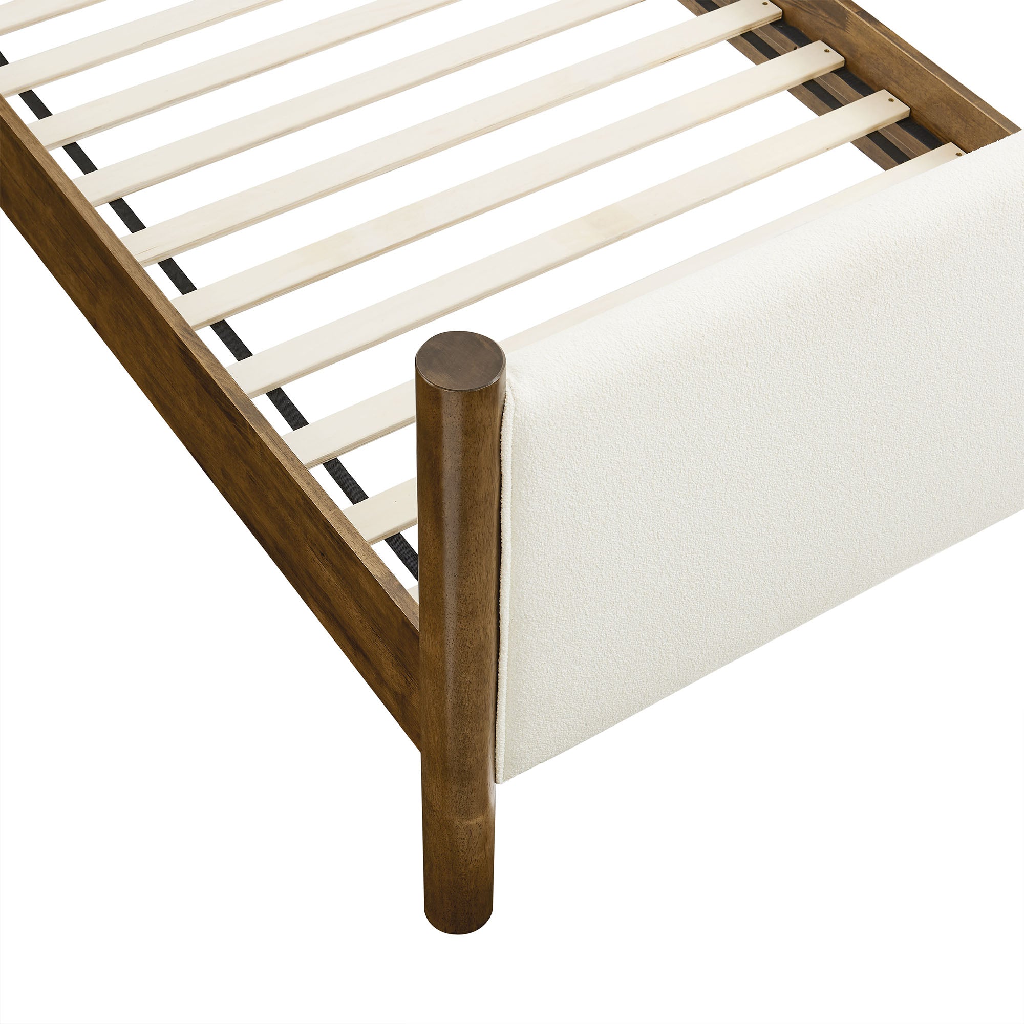 Maven Twin Size Boucle Upholstered Platform Bed, Feather Walnut