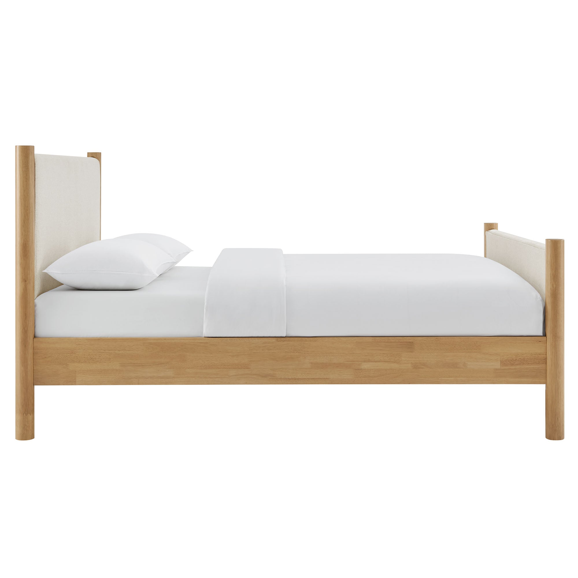 Maven Full Size Fabric Upholstered Platform Bed, Ivory Oak