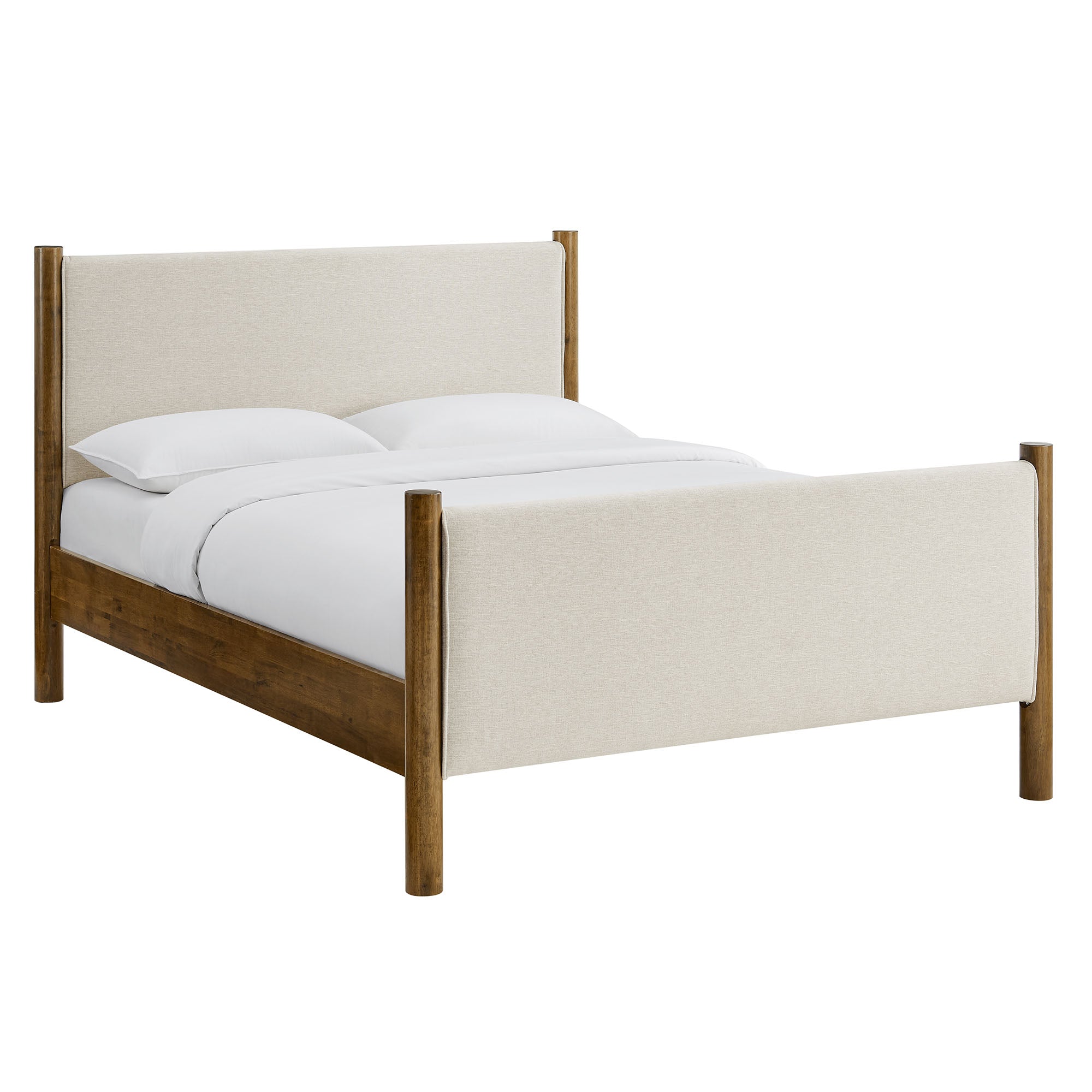 Maven Full Size Fabric Upholstered Platform Bed, Ivory Walnut