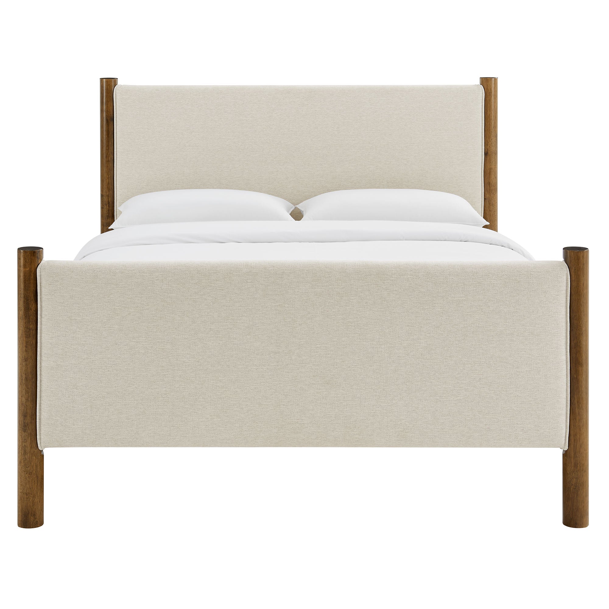 Maven Full Size Fabric Upholstered Platform Bed, Ivory Walnut
