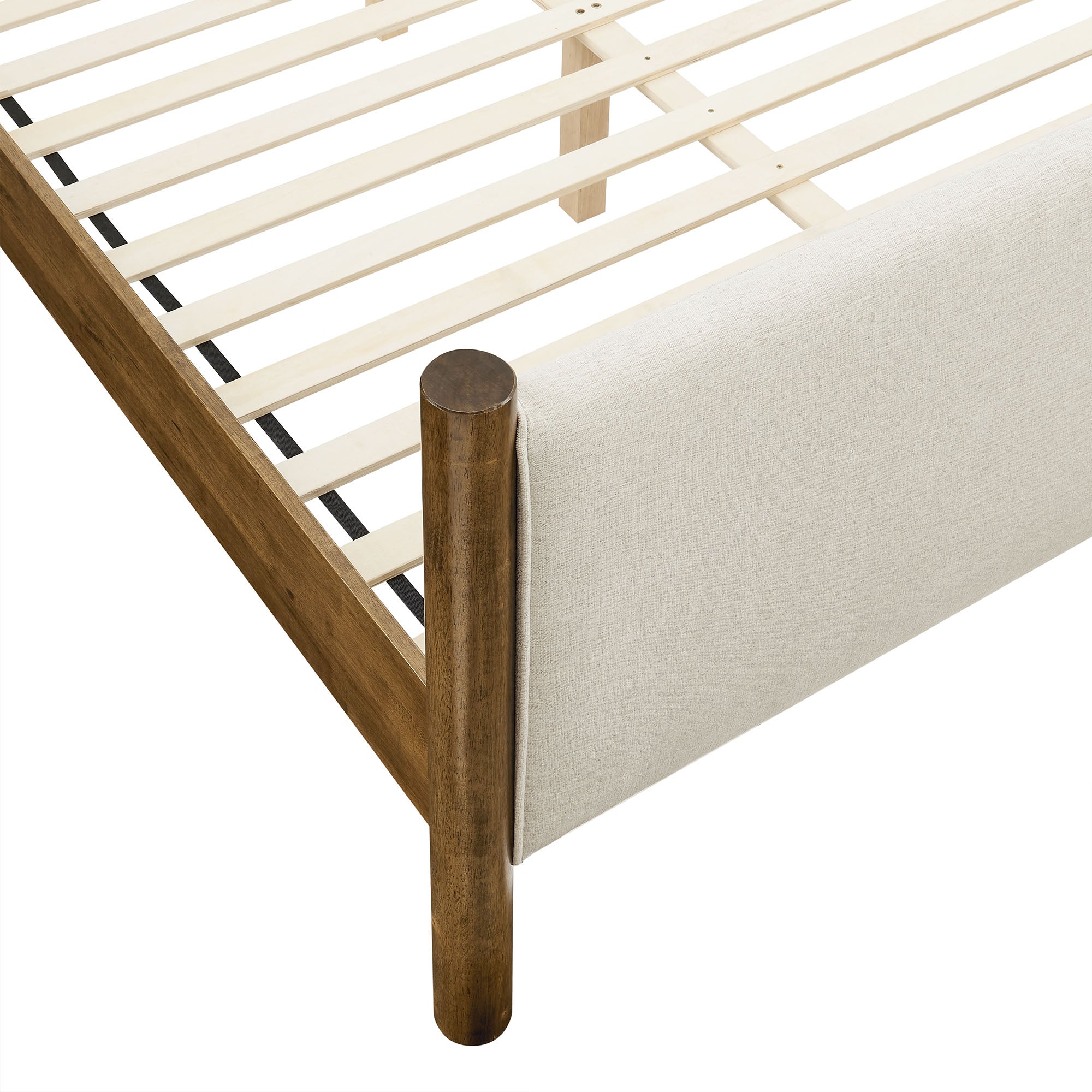 Maven Full Size Fabric Upholstered Platform Bed, Ivory Walnut