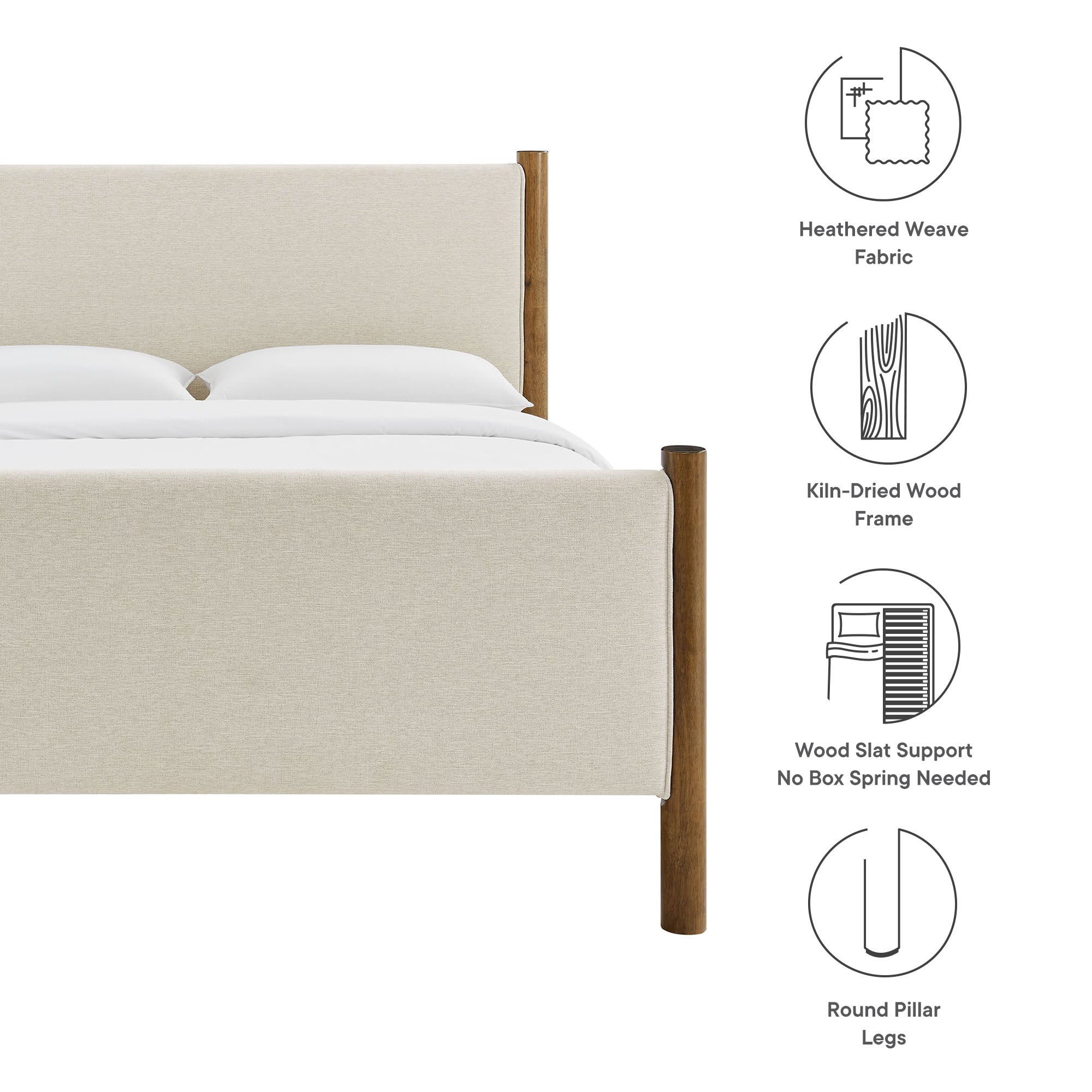 Maven Full Size Fabric Upholstered Platform Bed, Ivory Walnut