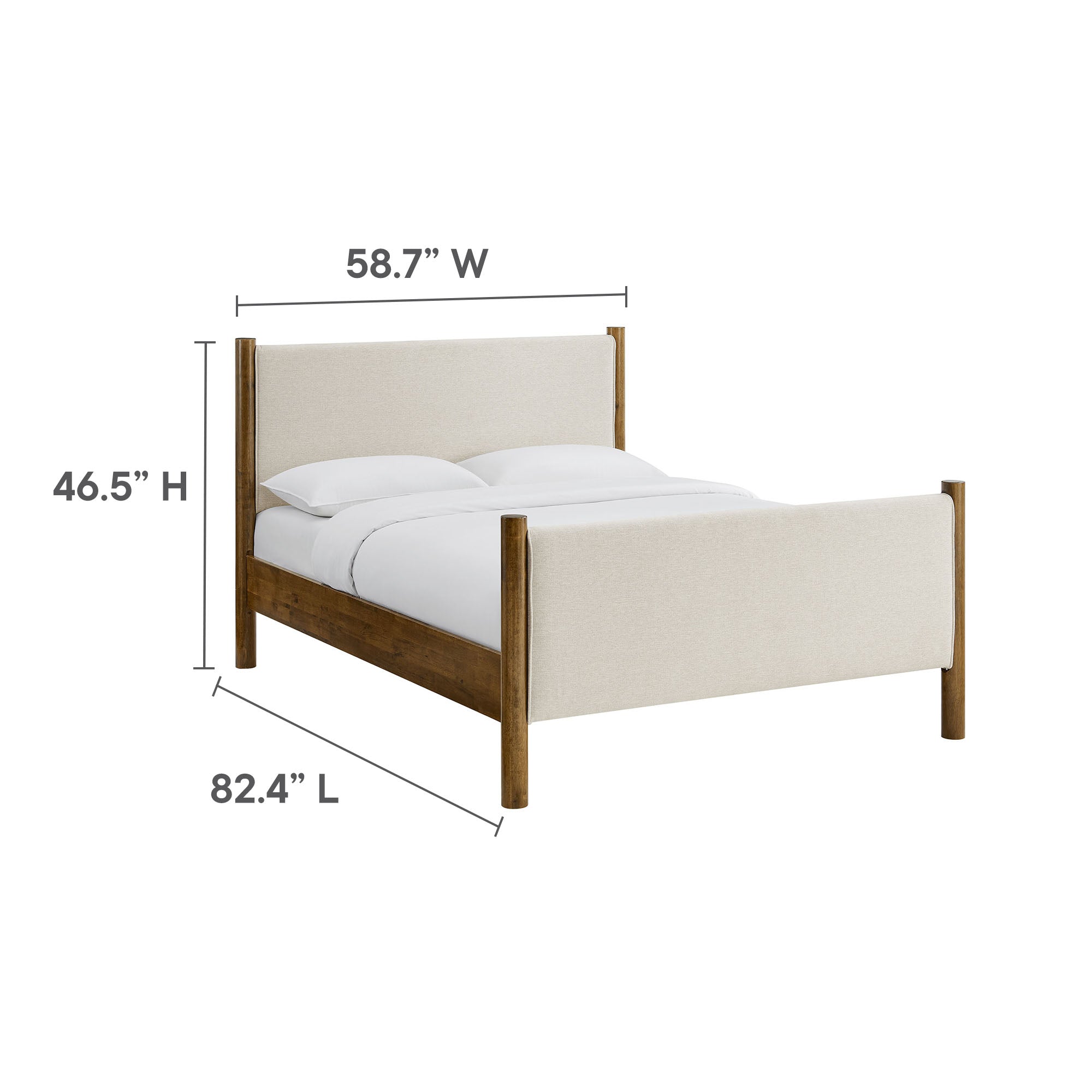 Maven Full Size Fabric Upholstered Platform Bed, Ivory Walnut