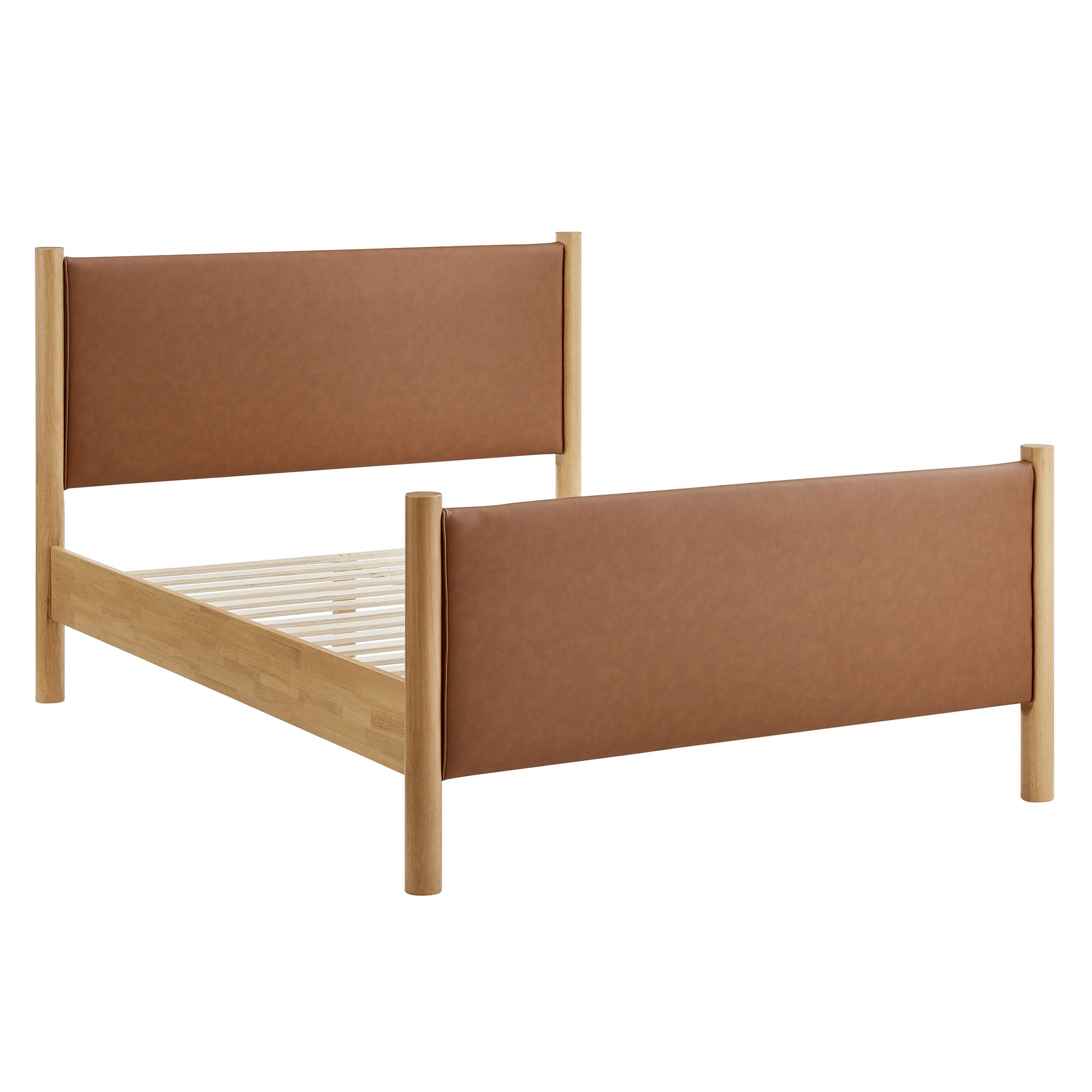 Maven Full Size Vegan Leather Upholstered Platform Bed, Tan Oak