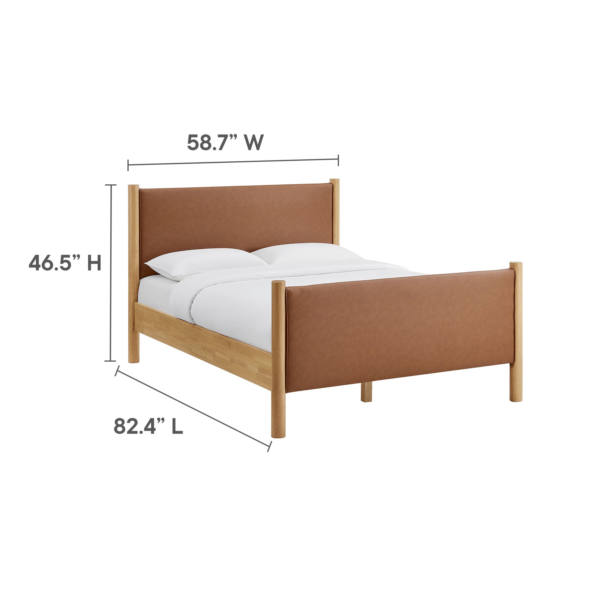 Maven Full Size Vegan Leather Upholstered Platform Bed, Tan Oak