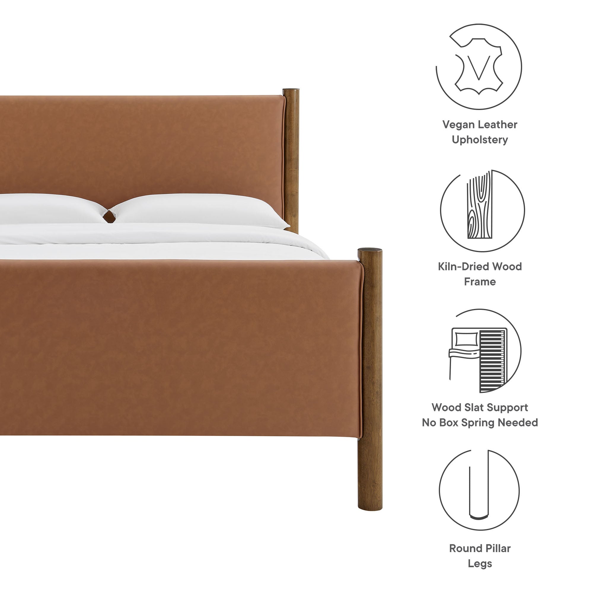 Maven Full Size Vegan Leather Upholstered Platform Bed, Tan Walnut