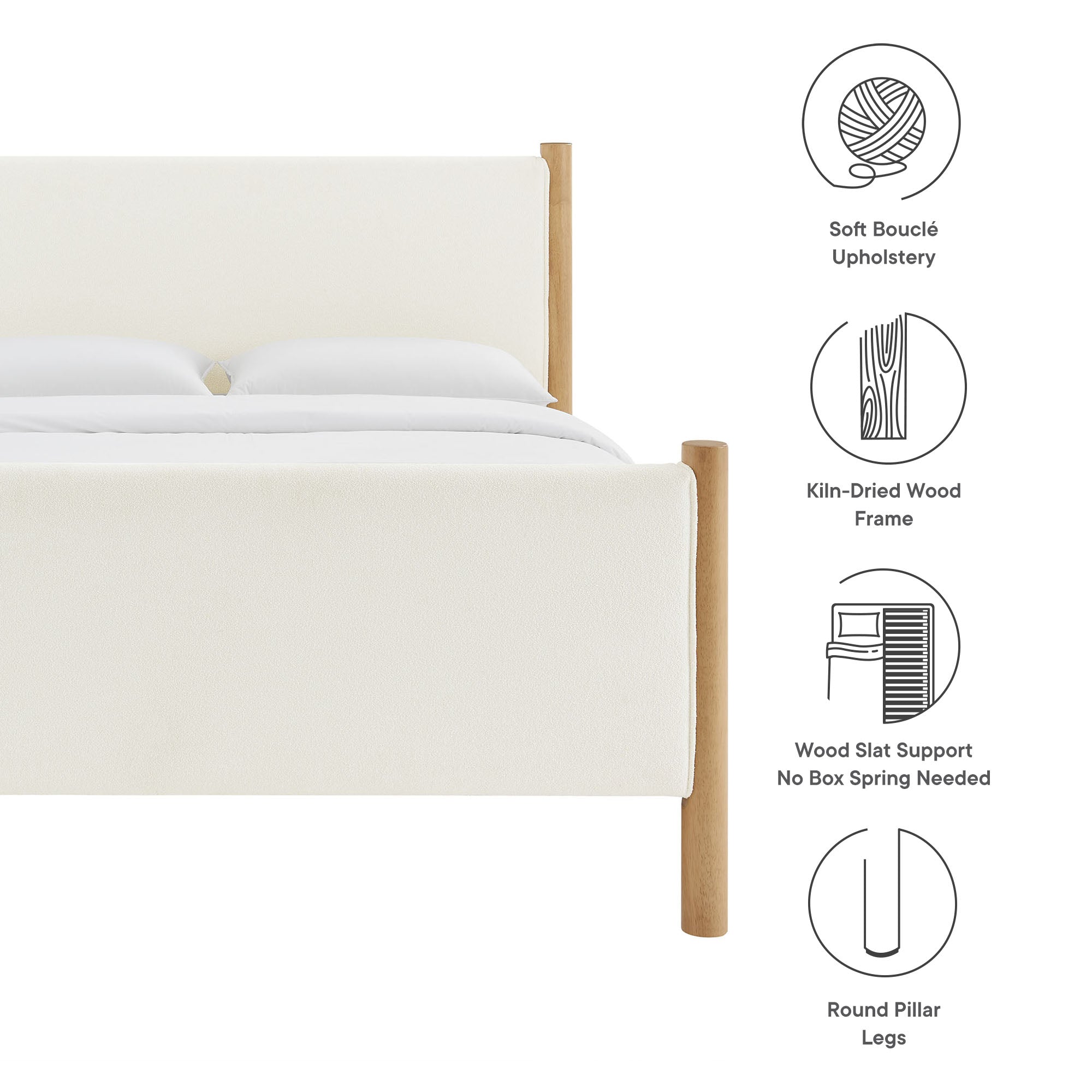 Maven Full Size Boucle Upholstered Platform Bed, Feather Oak