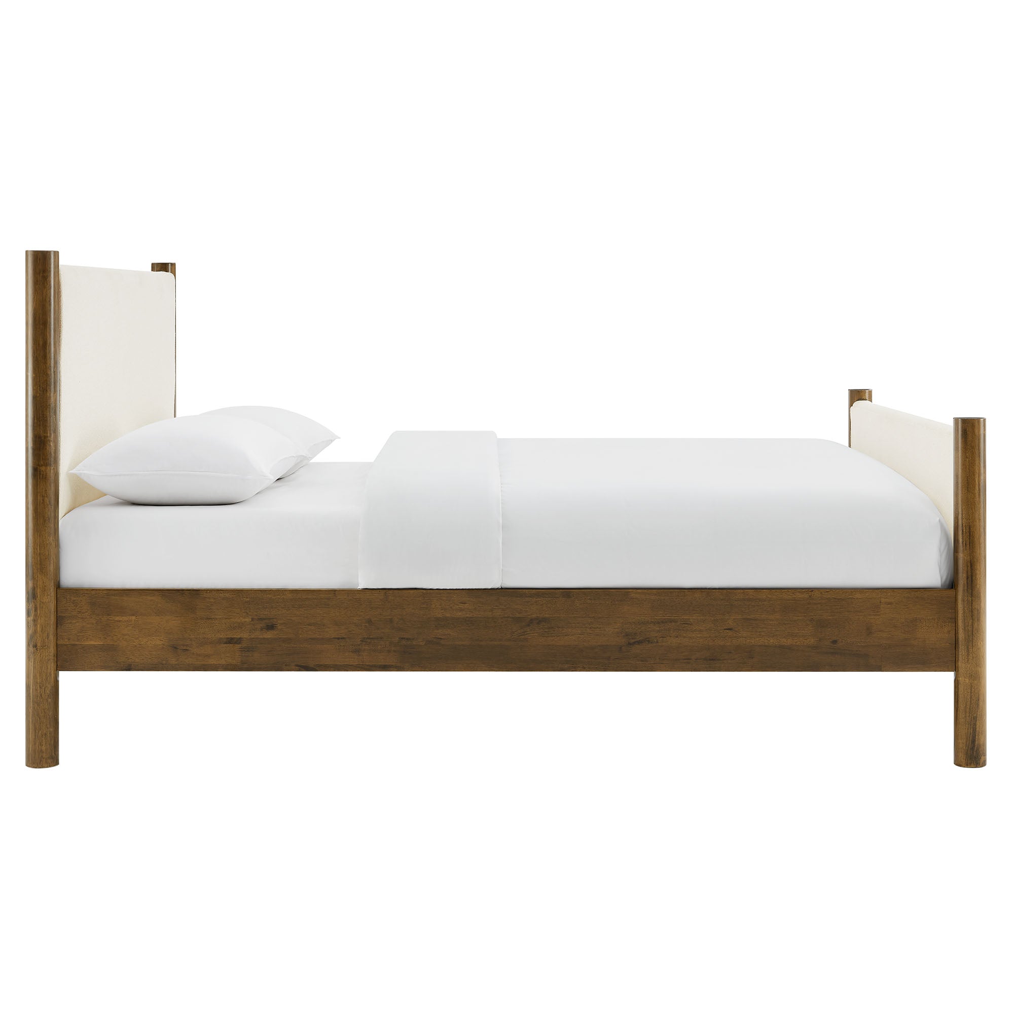 Maven Full Size Boucle Upholstered Platform Bed, Feather Walnut