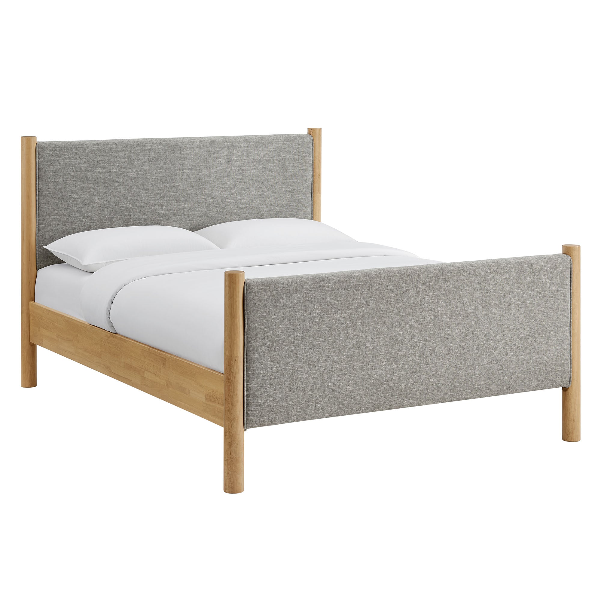 Maven Queen Size Fabric Upholstered Platform Bed, Wheat Oak