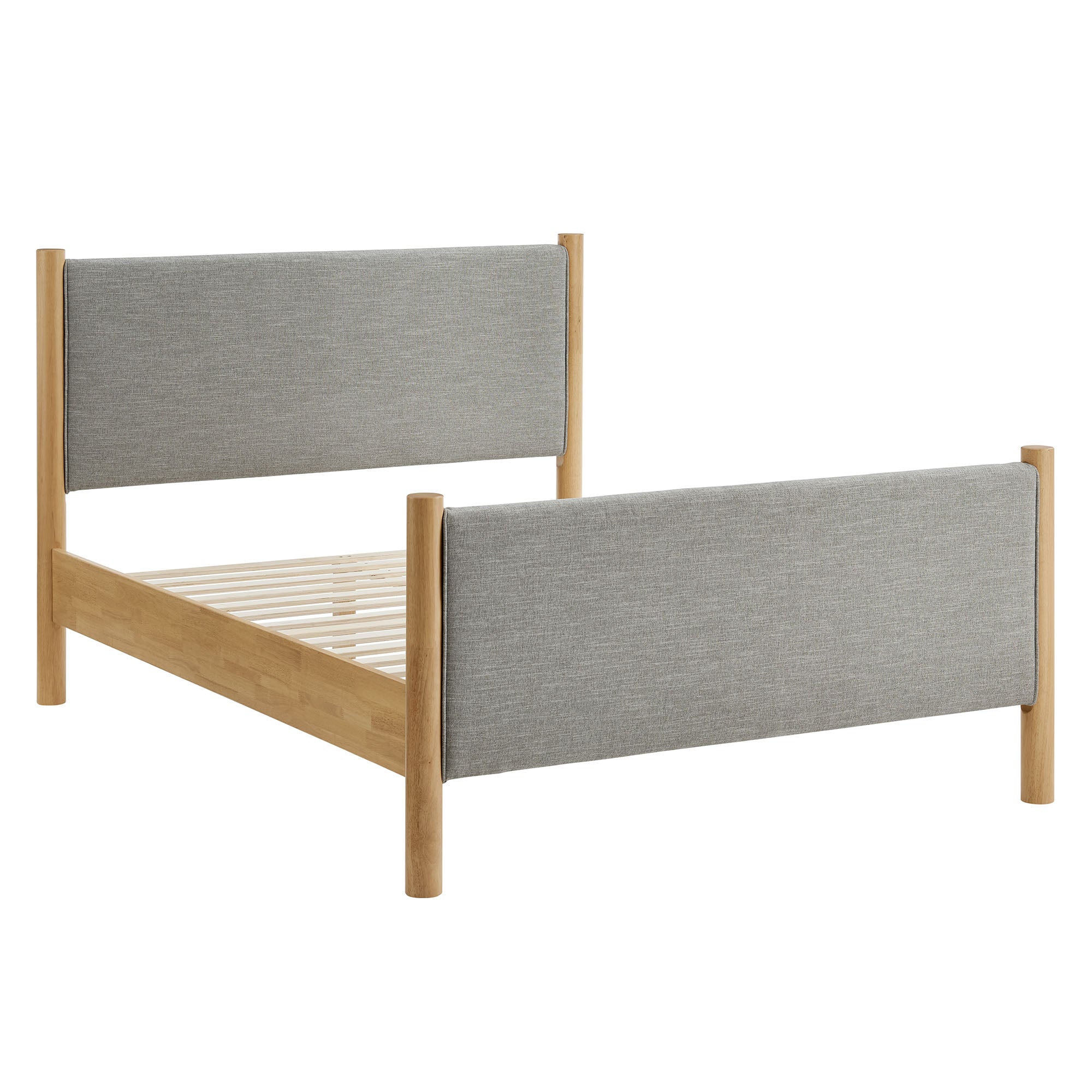 Maven Queen Size Fabric Upholstered Platform Bed, Wheat Oak