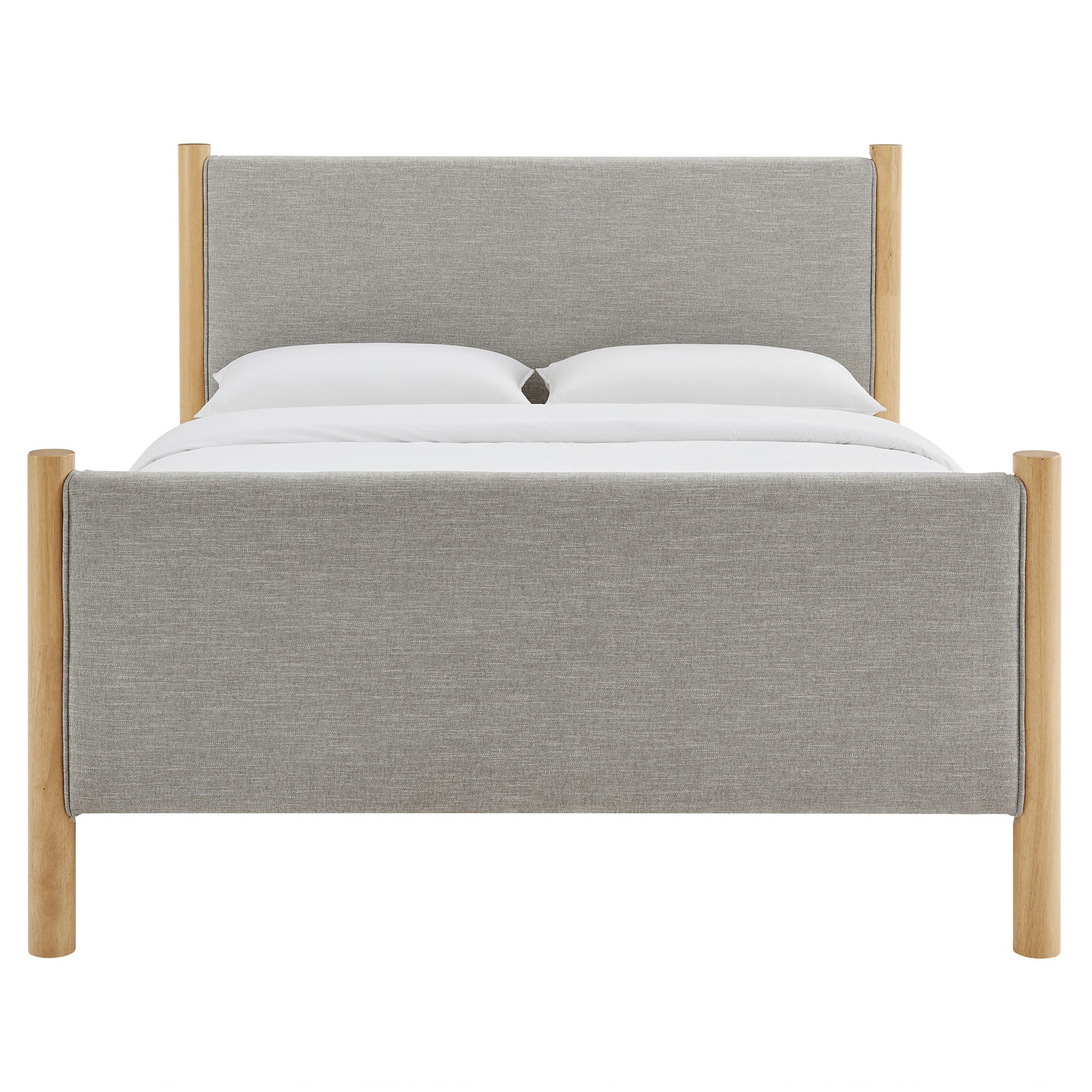 Maven Queen Size Fabric Upholstered Platform Bed, Wheat Oak