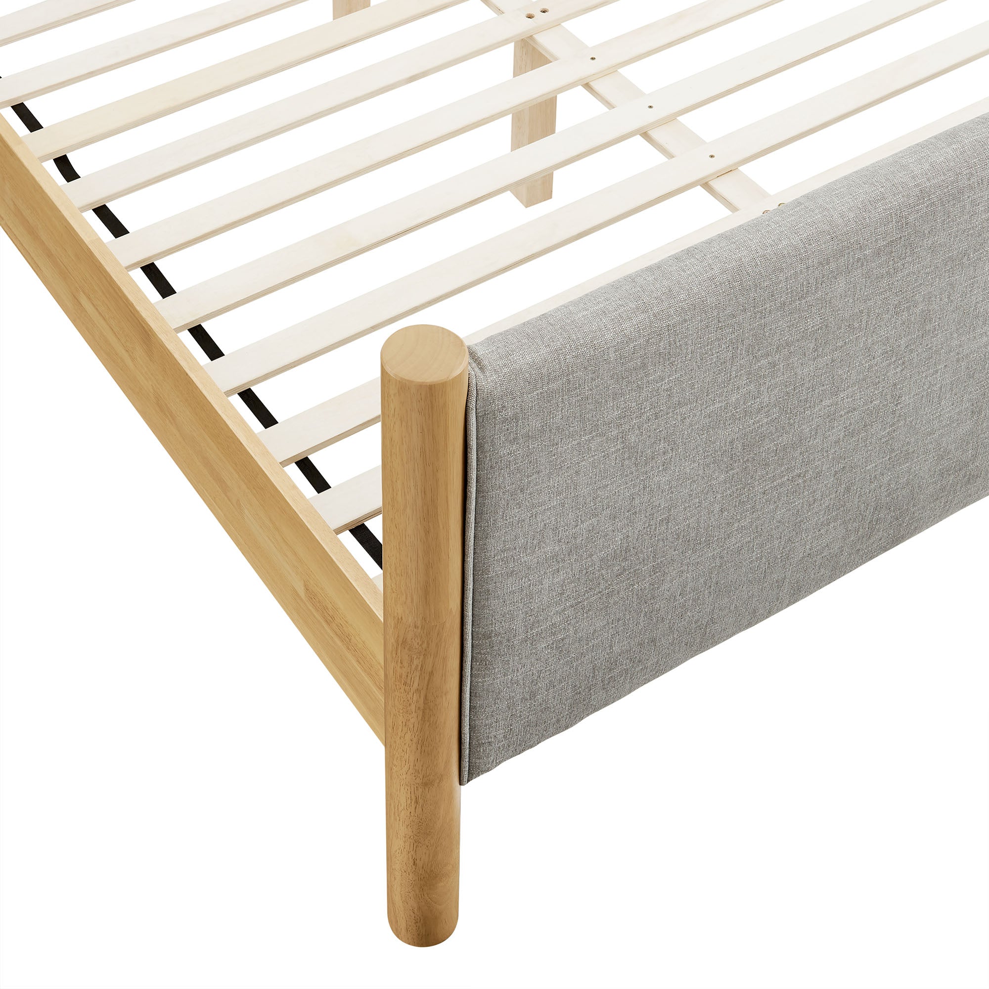 Maven Queen Size Fabric Upholstered Platform Bed, Wheat Oak
