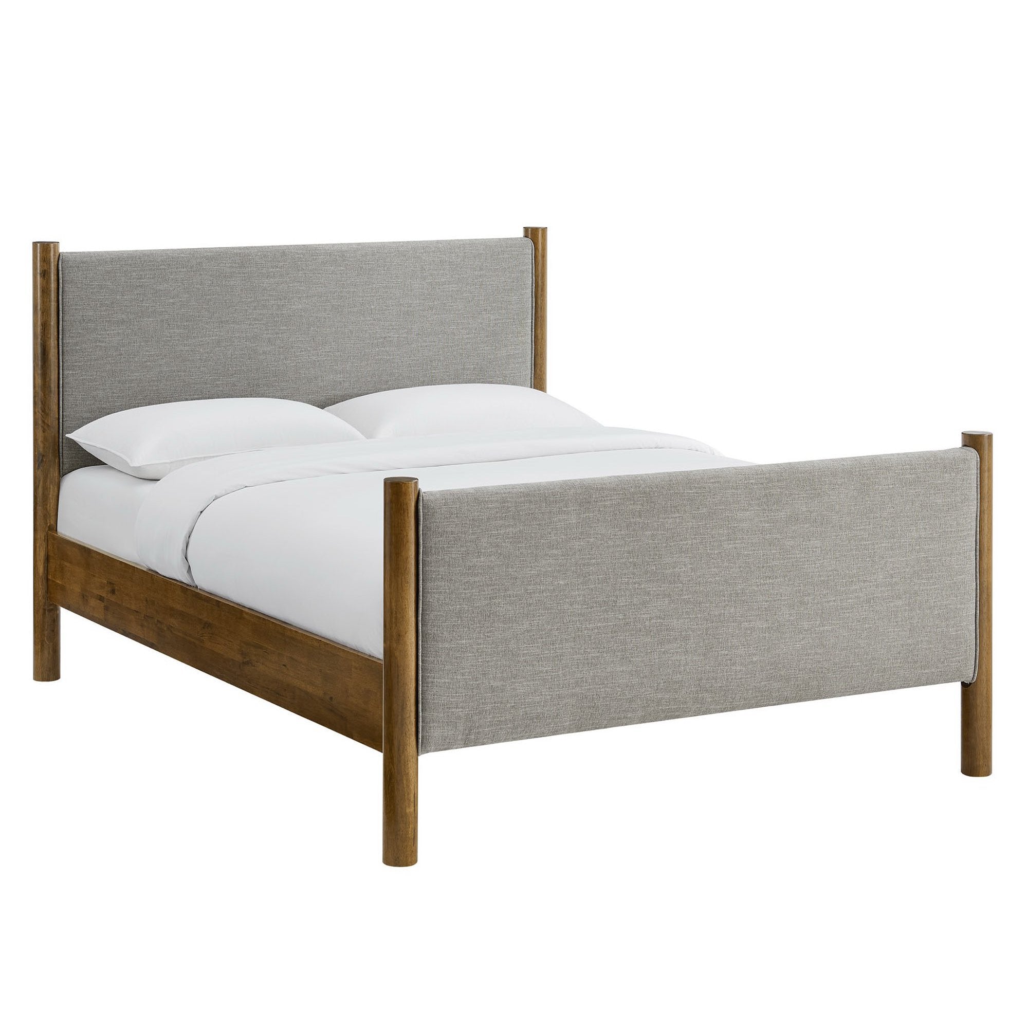 Maven Queen Size Fabric Upholstered Platform Bed, Wheat Walnut