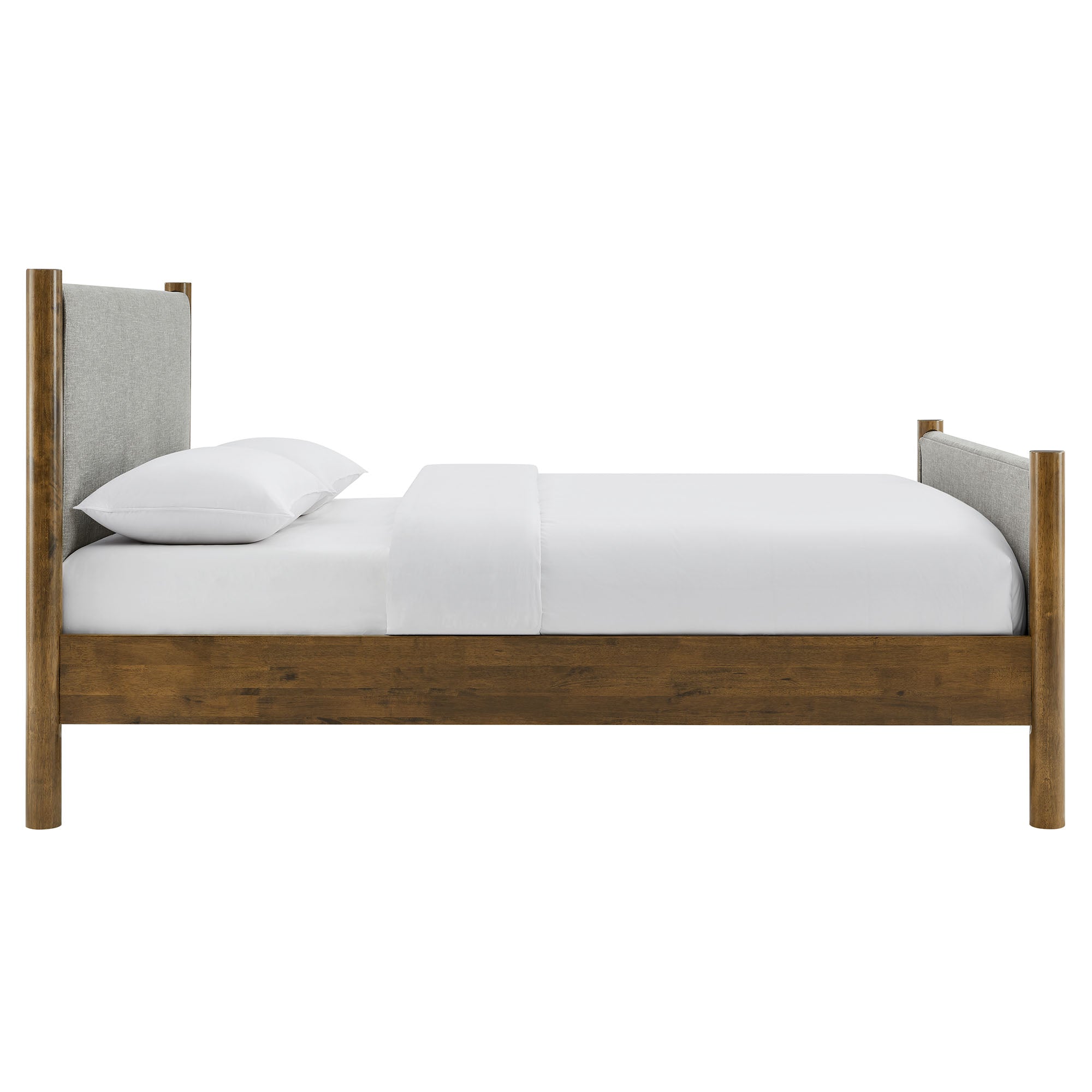 Maven Queen Size Fabric Upholstered Platform Bed, Wheat Walnut