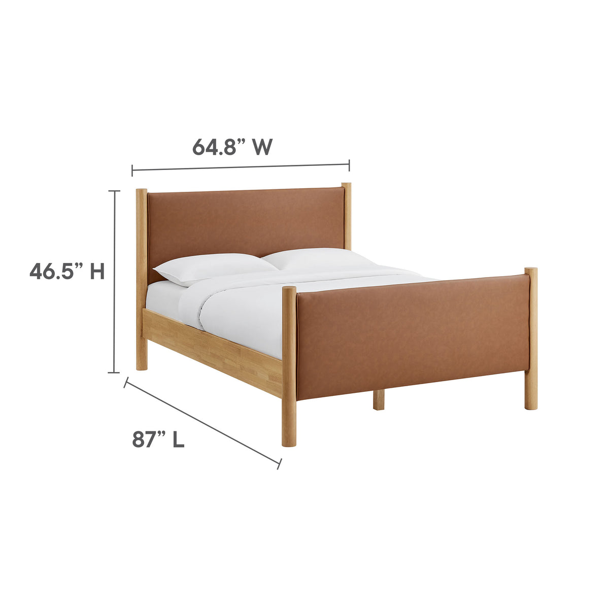 Maven Queen Size Vegan Leather Upholstered Platform Bed, Tan Oak