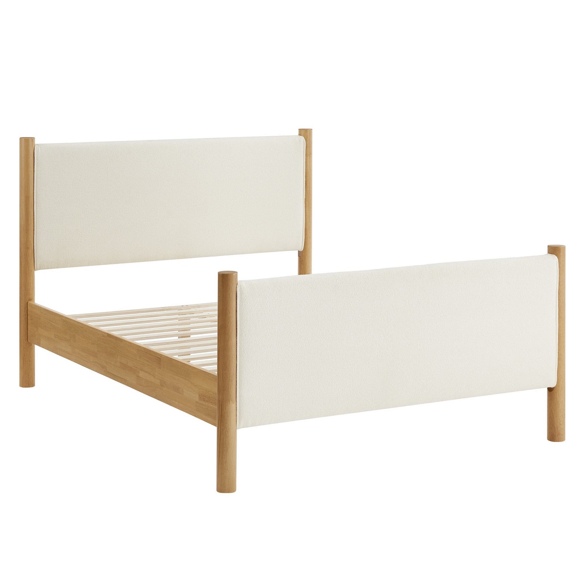 Maven Queen Size Boucle Upholstered Platform Bed, Feather Oak