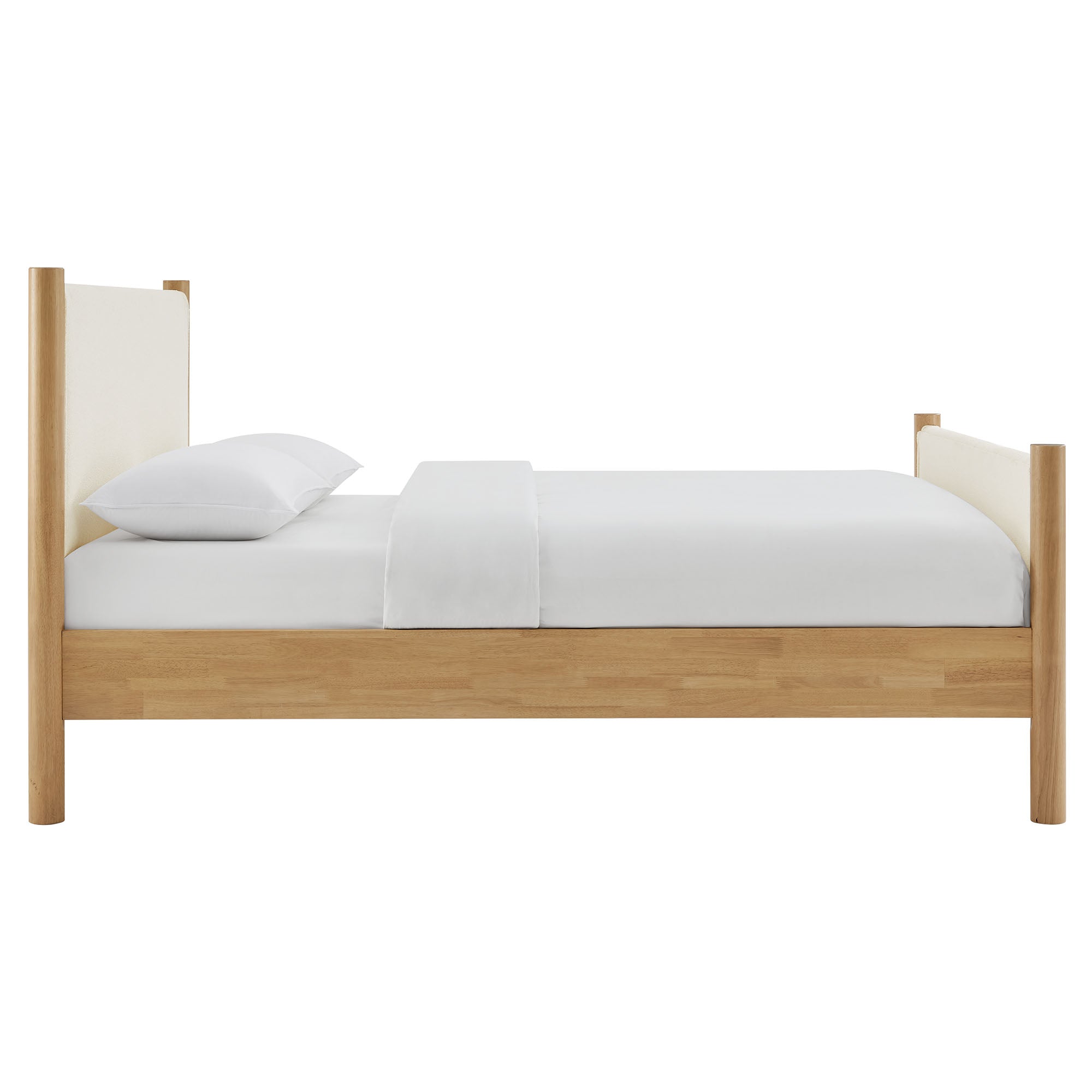 Maven Queen Size Boucle Upholstered Platform Bed, Feather Oak