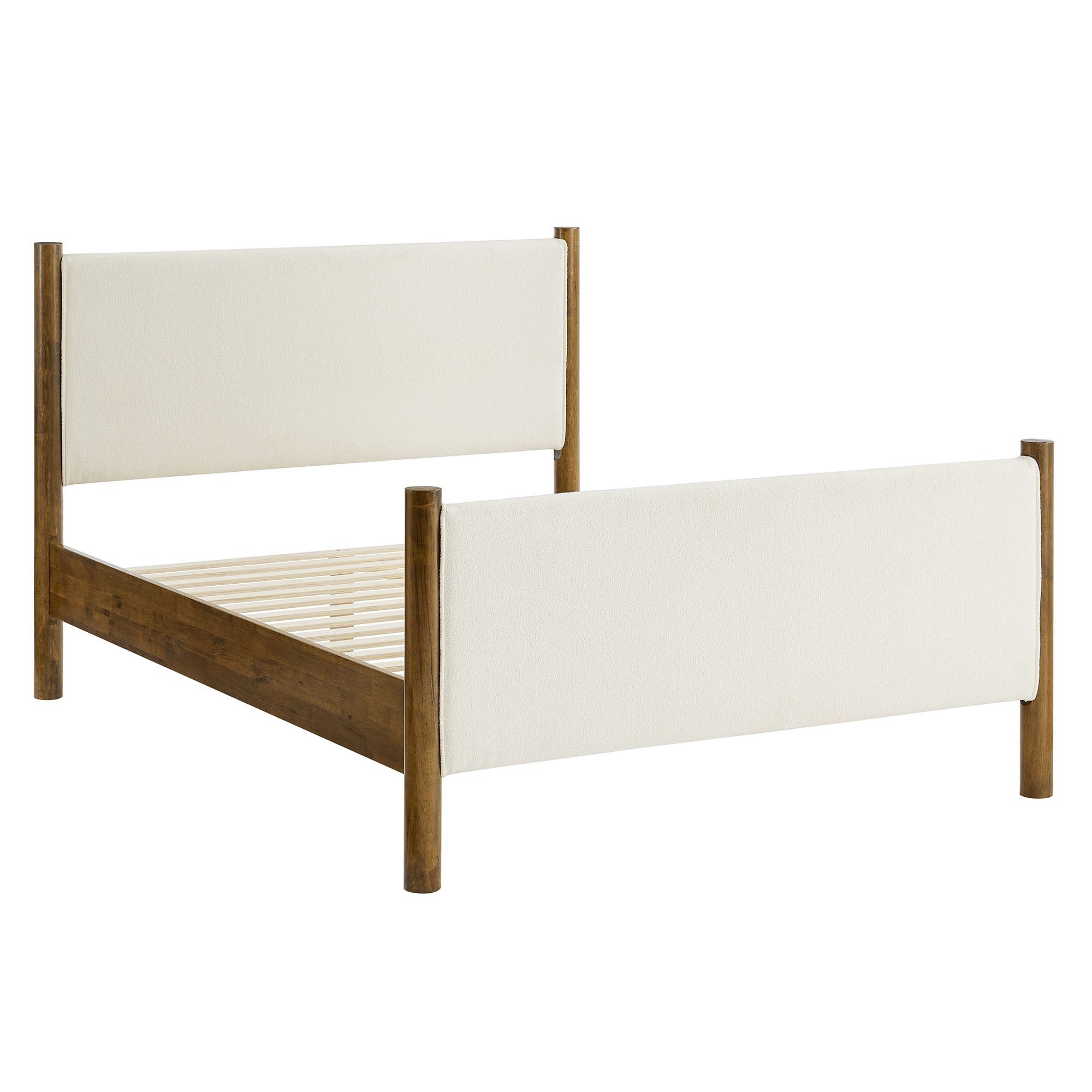 Maven Queen Size Boucle Upholstered Platform Bed, Feather Walnut