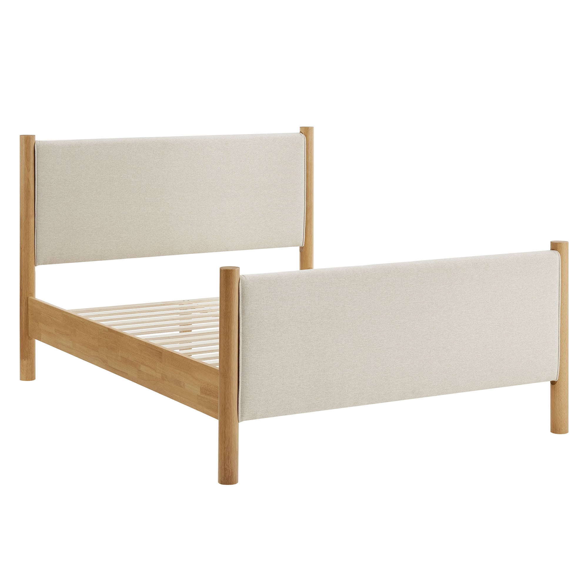 Maven King Size Fabric Upholstered Platform Bed, Ivory Oak