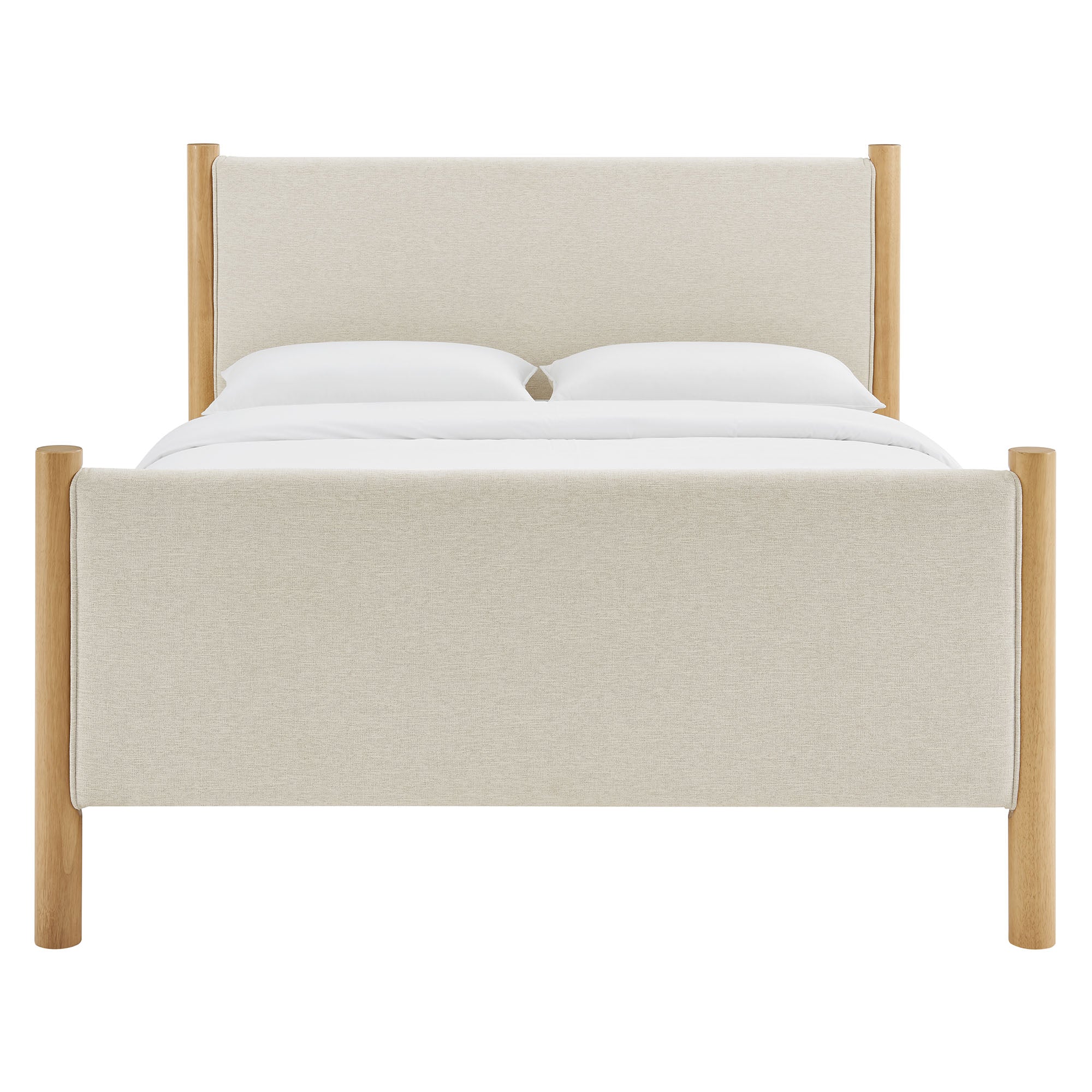 Maven King Size Fabric Upholstered Platform Bed, Ivory Oak