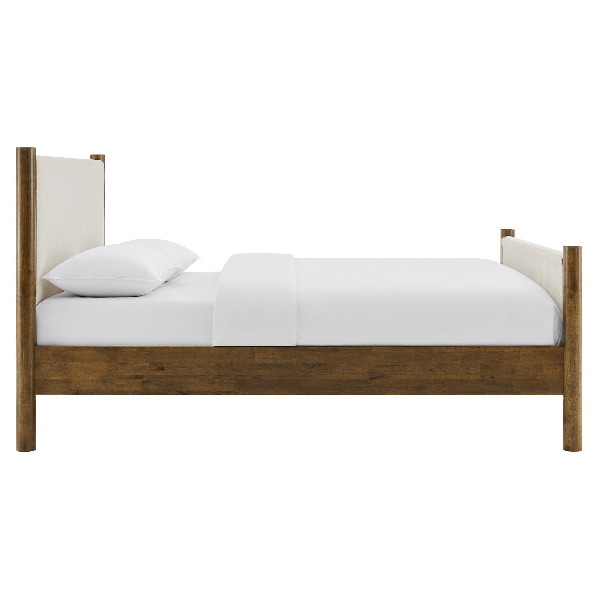 Maven King Size Fabric Upholstered Platform Bed, Ivory Walnut