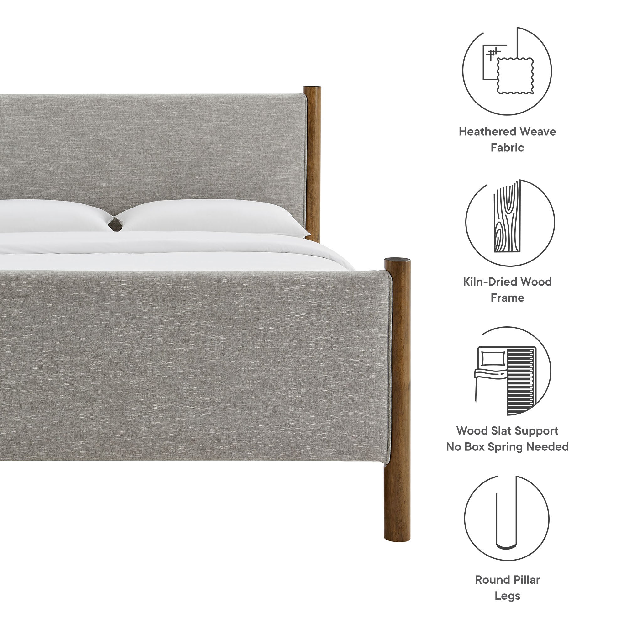 Maven King Size Fabric Upholstered Platform Bed, Wheat Walnut
