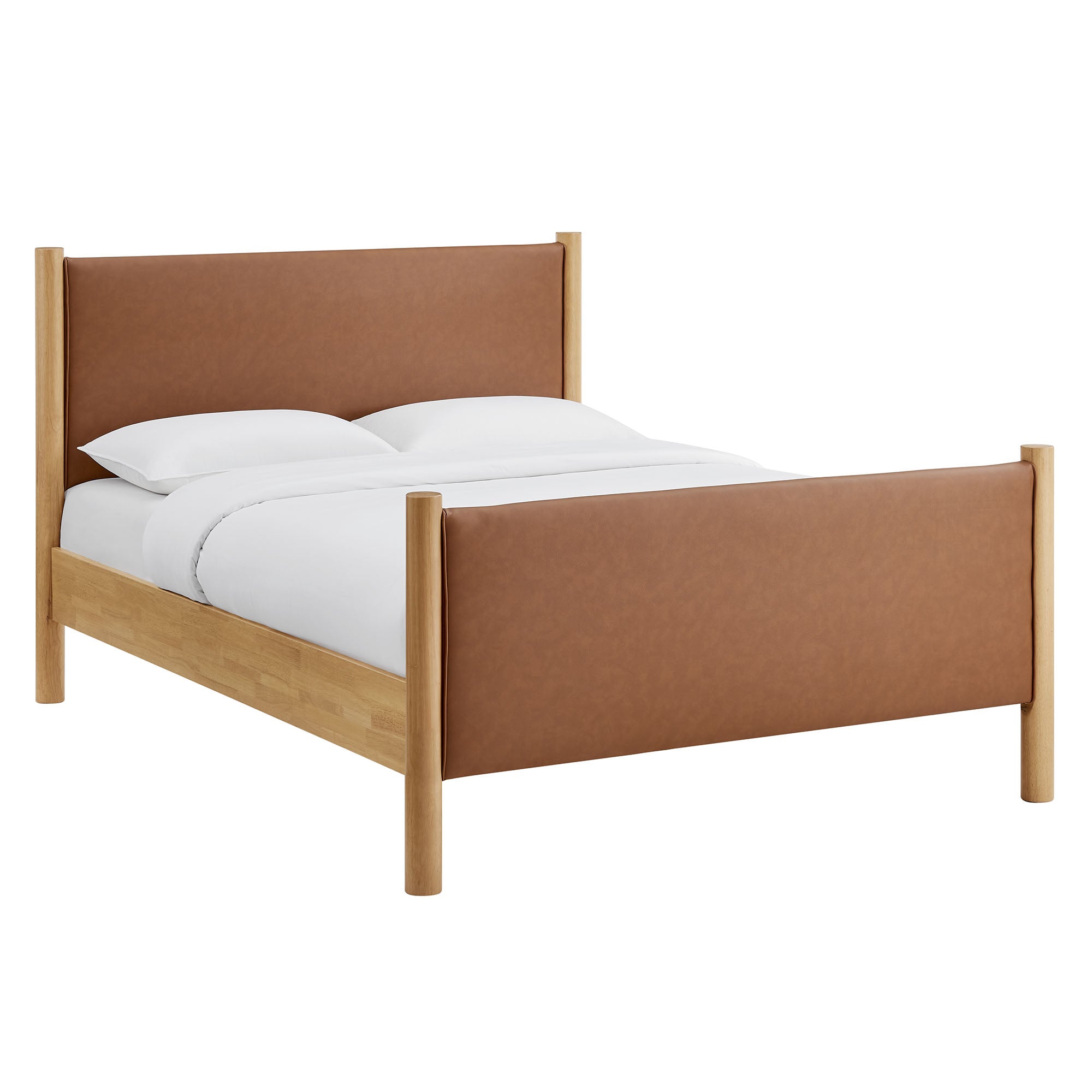 Maven King Size Vegan Leather Upholstered Platform Bed, Tan Oak
