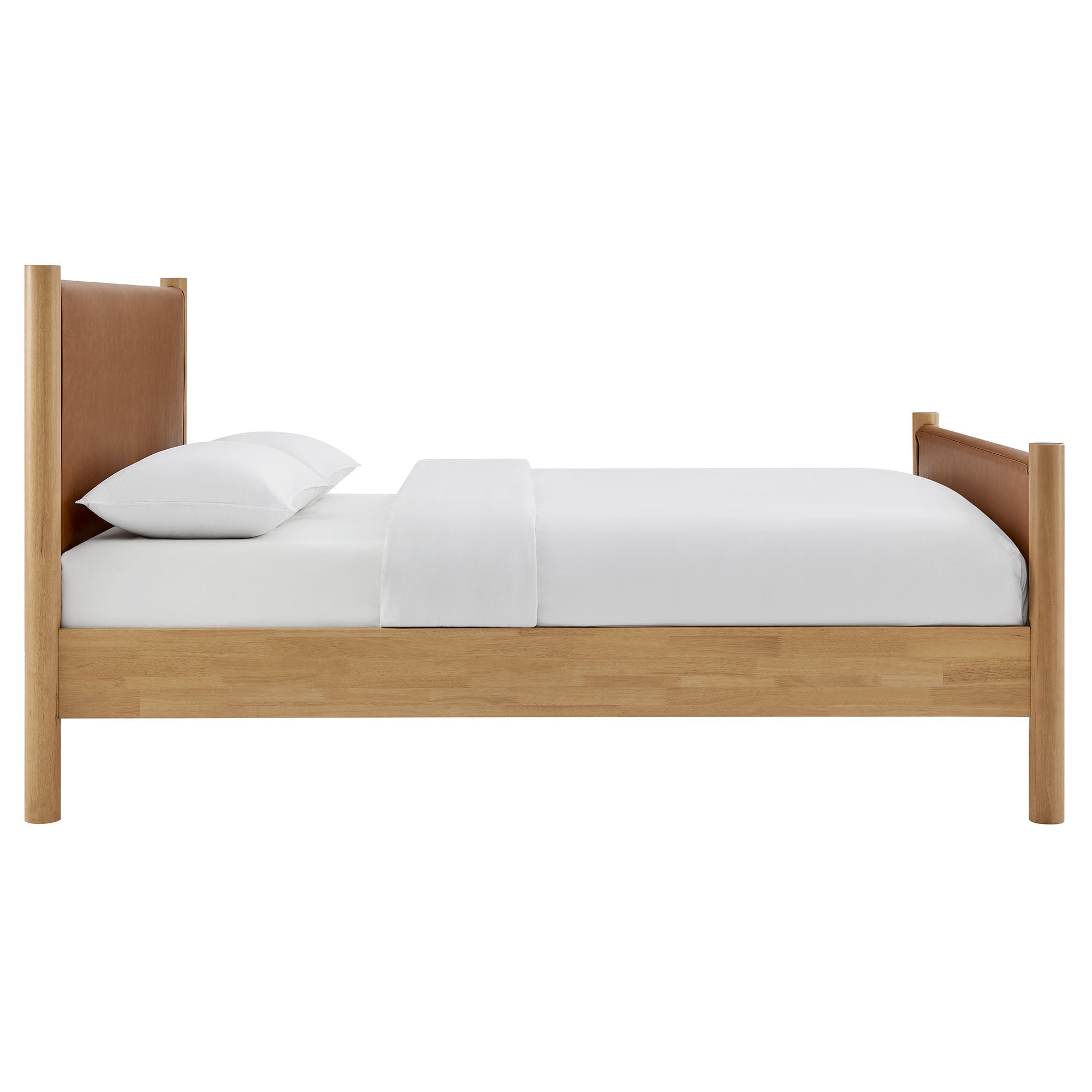 Maven King Size Vegan Leather Upholstered Platform Bed, Tan Oak
