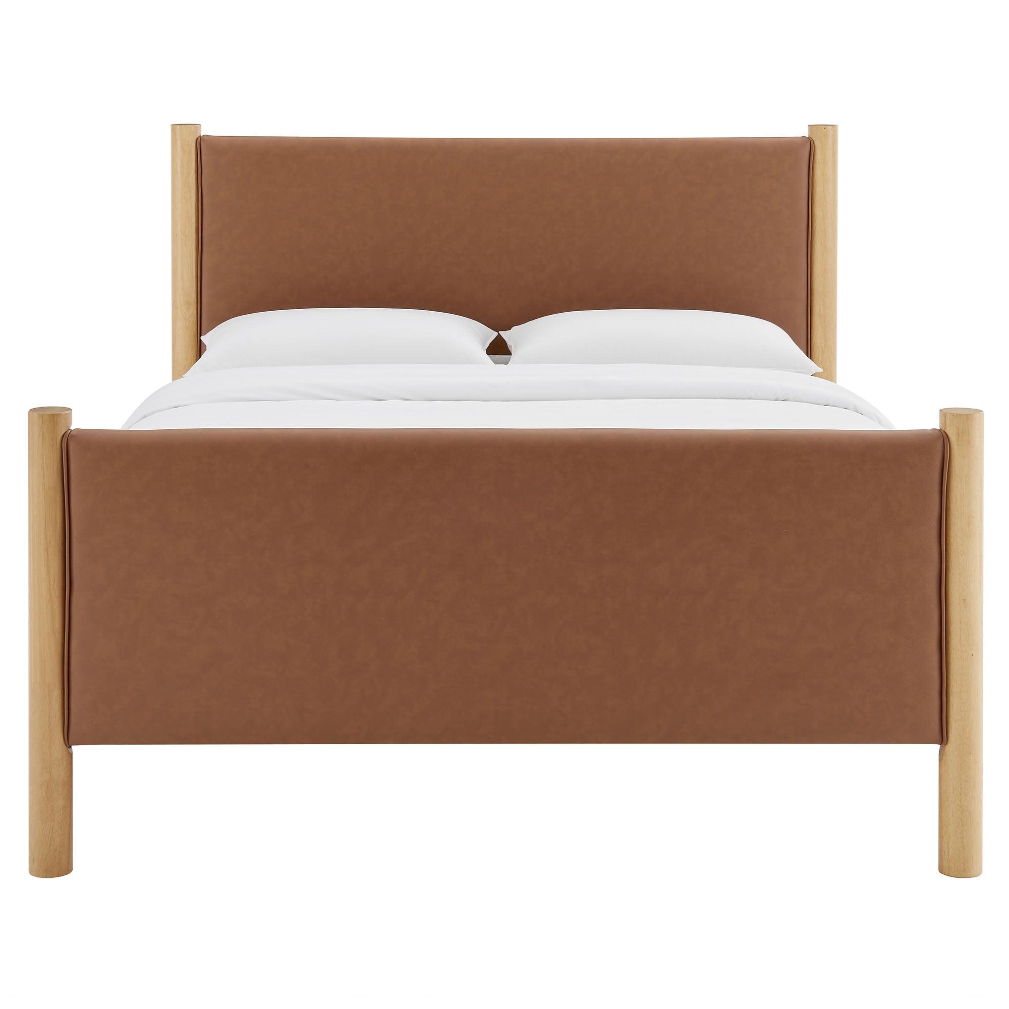Maven King Size Vegan Leather Upholstered Platform Bed, Tan Oak
